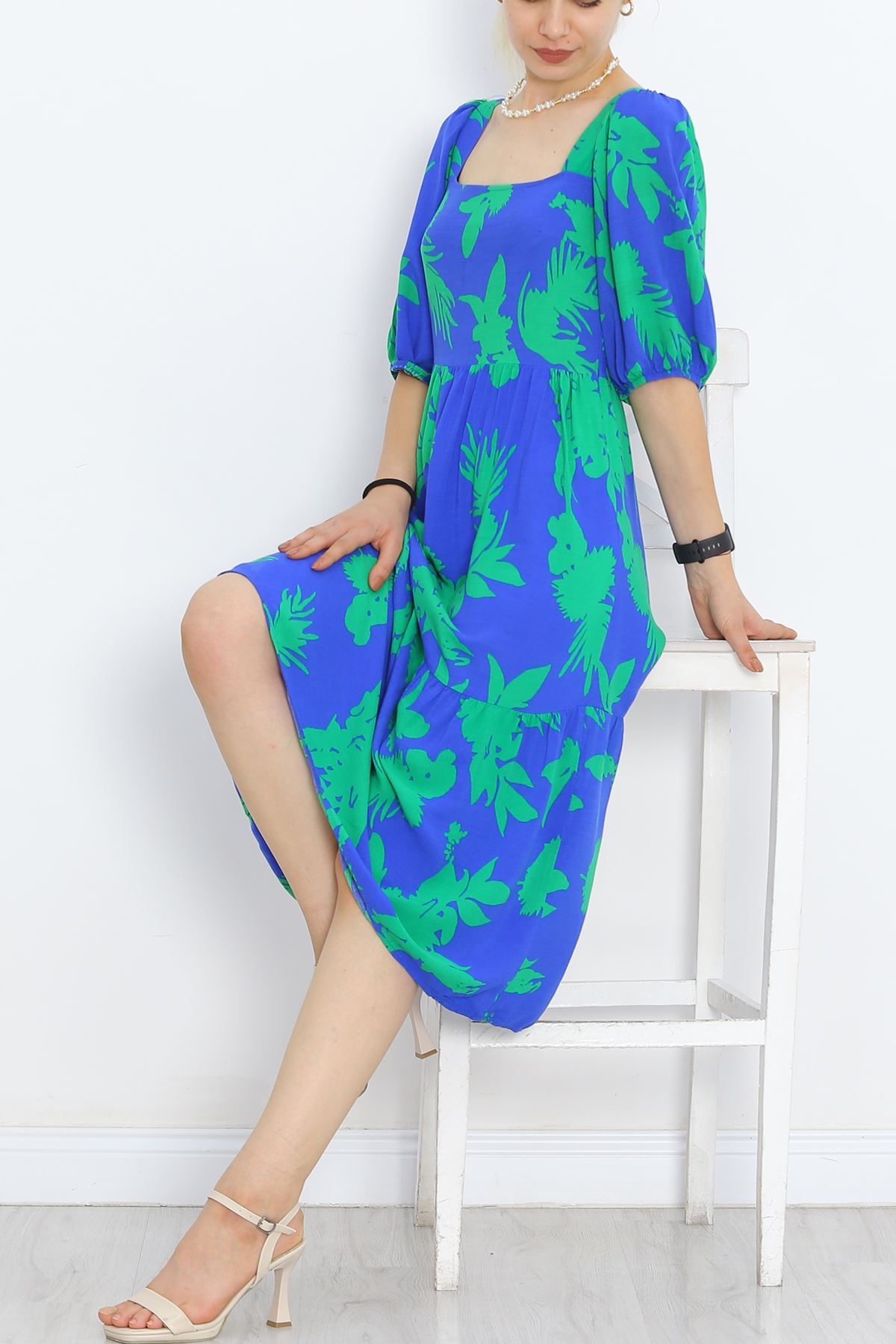 Square Neck Dress Saksy Green - 958.1247.