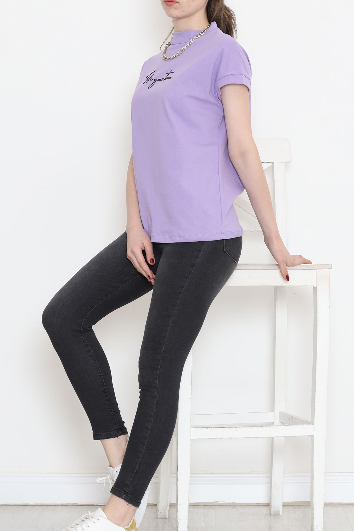 Single Jersey Printed Half Collar T-Shirt Lilac - 4114.1567.