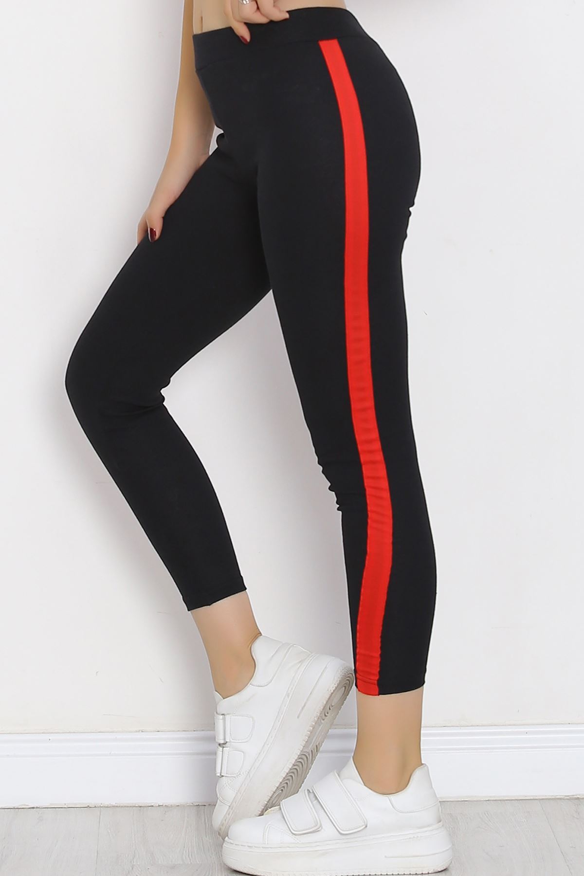 Single Stripe Ribbed Leggings BlackRed - 10293.1567.