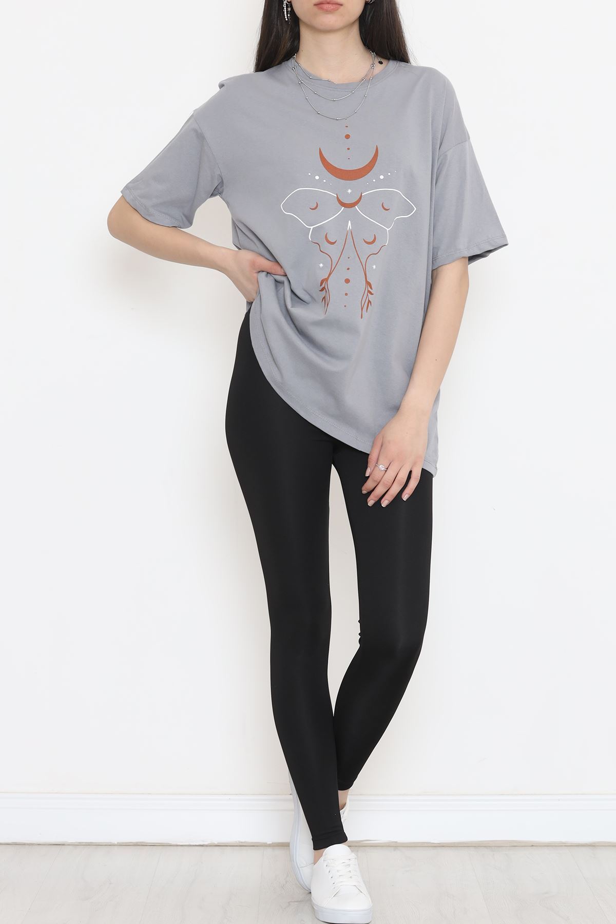 Printed Crew Neck T-Shirt Gray - 16498.1567.