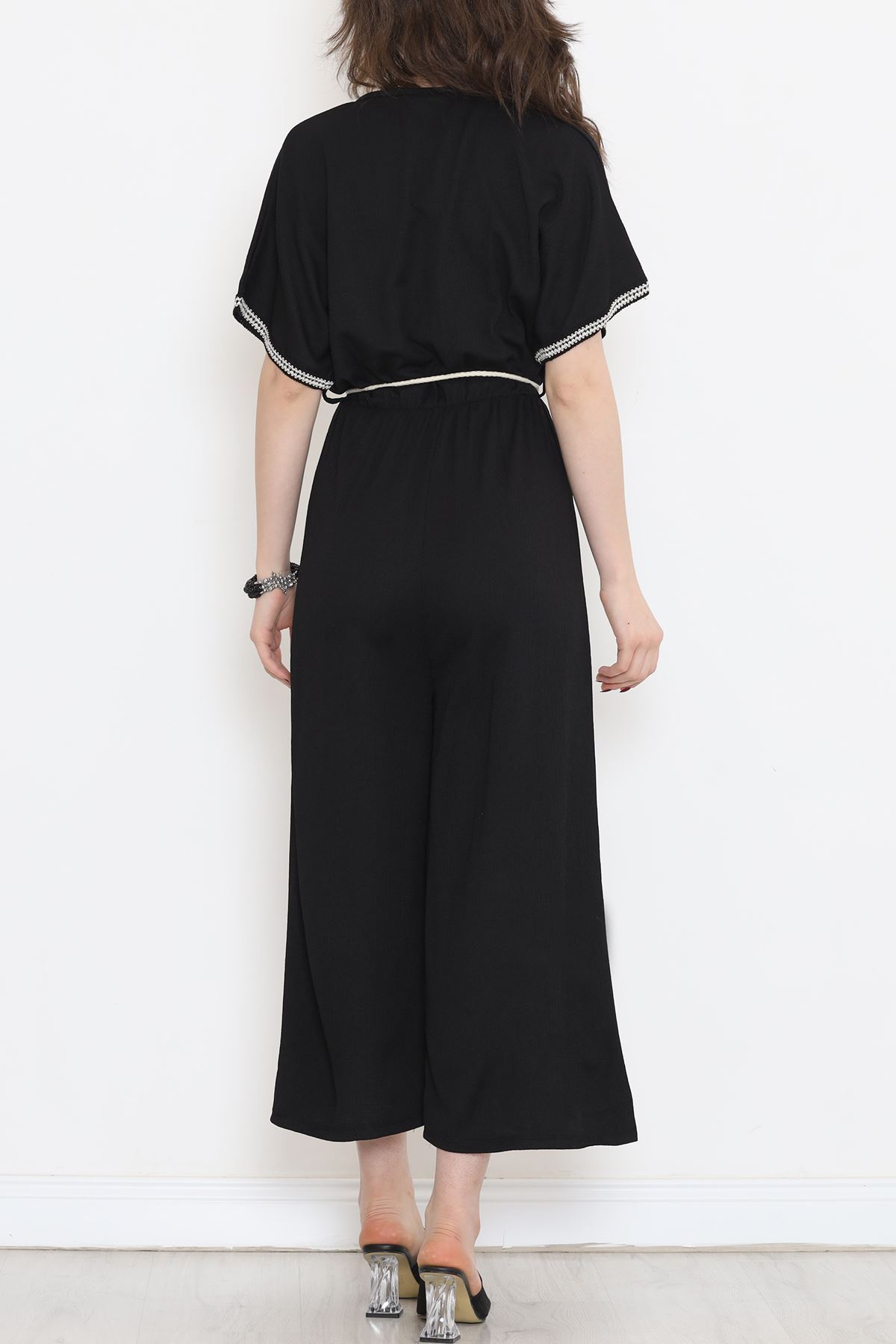 Knit Belt Burlap Jumpsuit Black - 10007.1567.