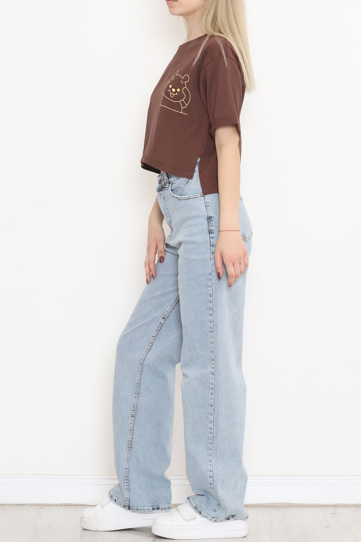 Printed Crop T-shirt Coffee - 16491.1567.