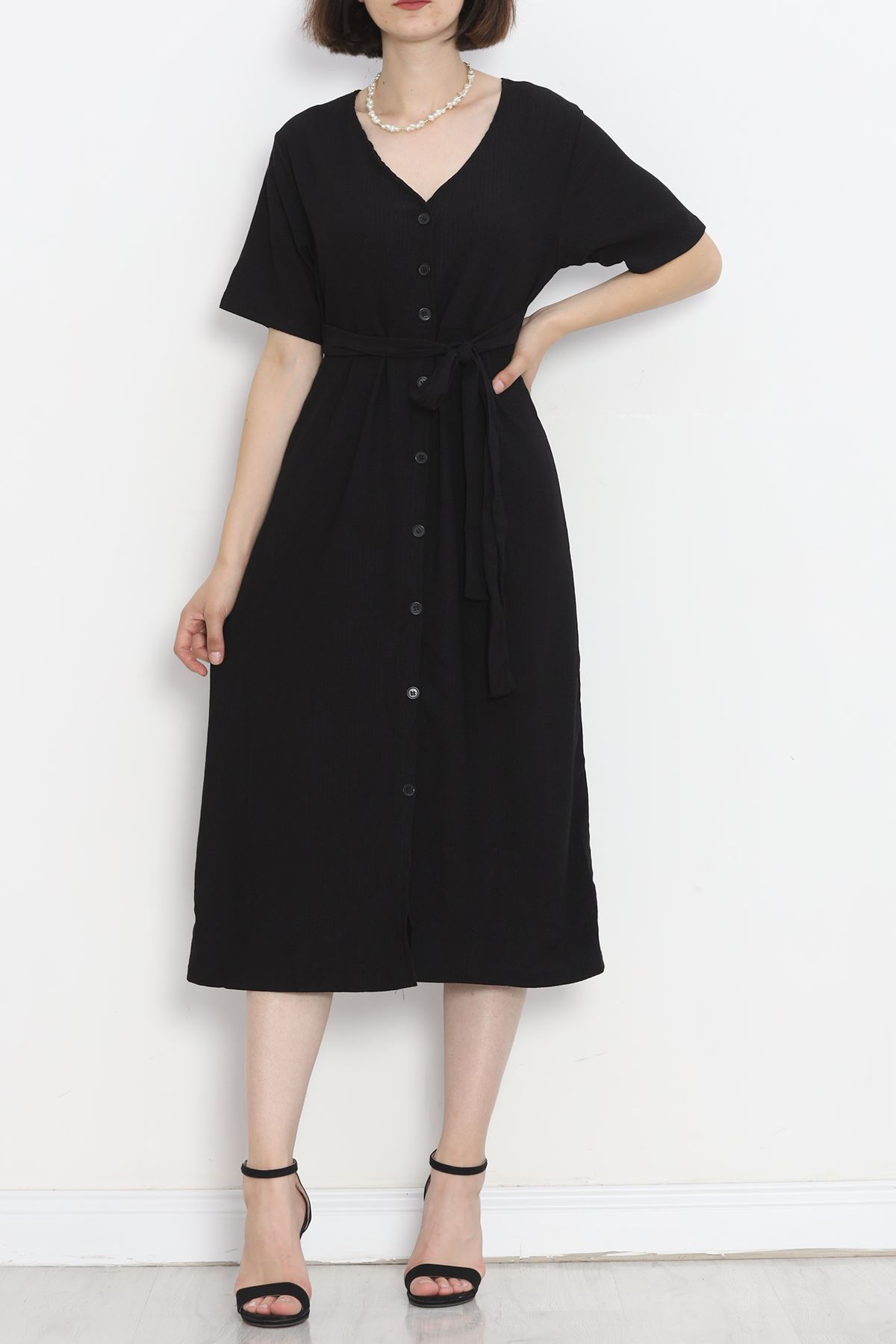 Front Buttoned Dress Black - 12181.1254.