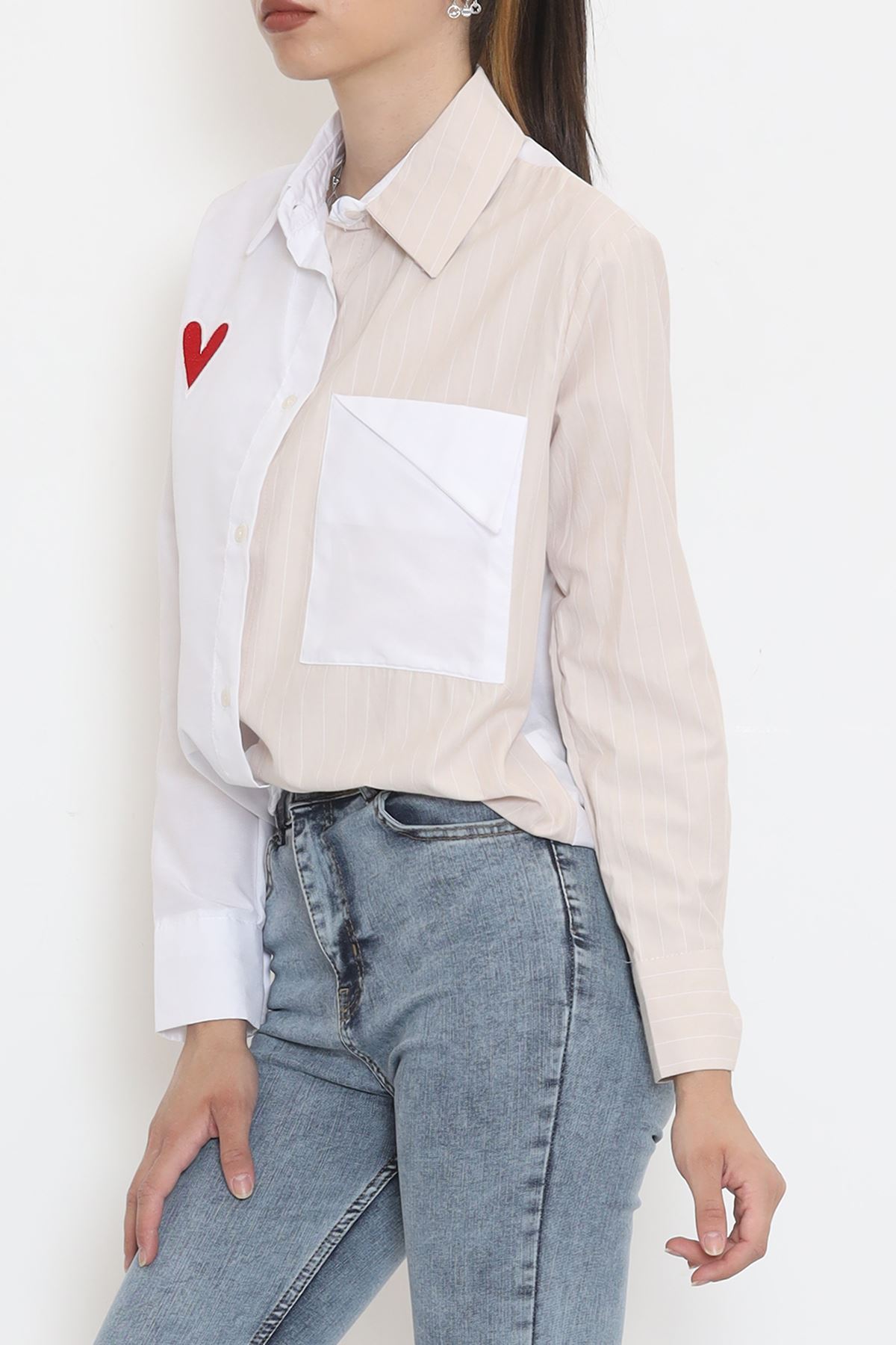 Heart Embroidered Shirt Stone White - 986.1247.