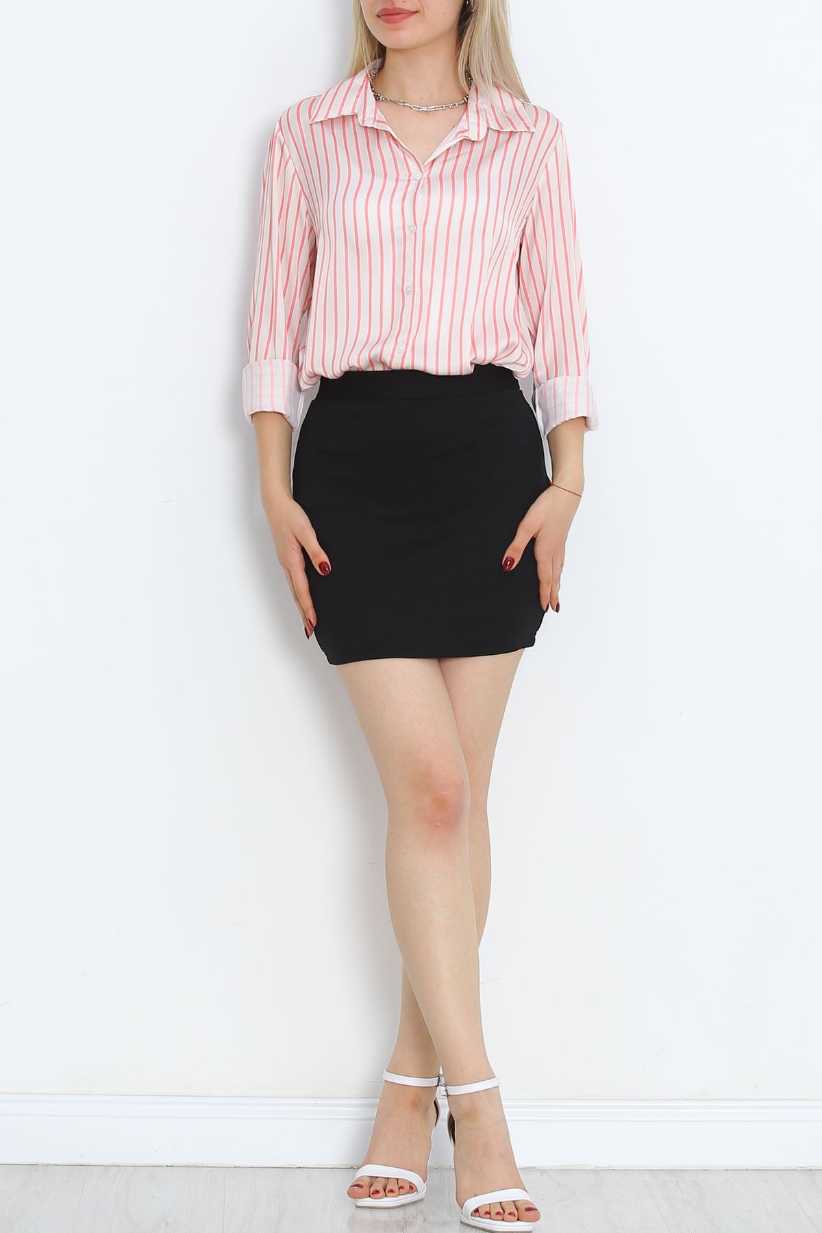 Striped Satin Shirt Pink Striped - 18889.1247.