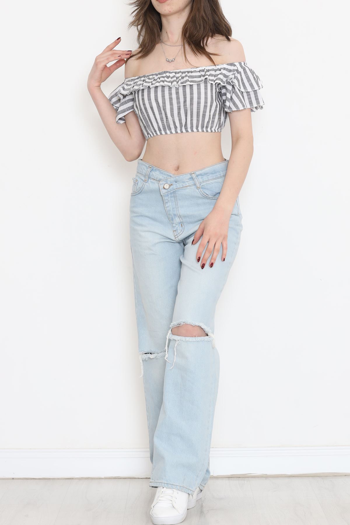 Striped Crop Blouse Smoked White - 18426.631.