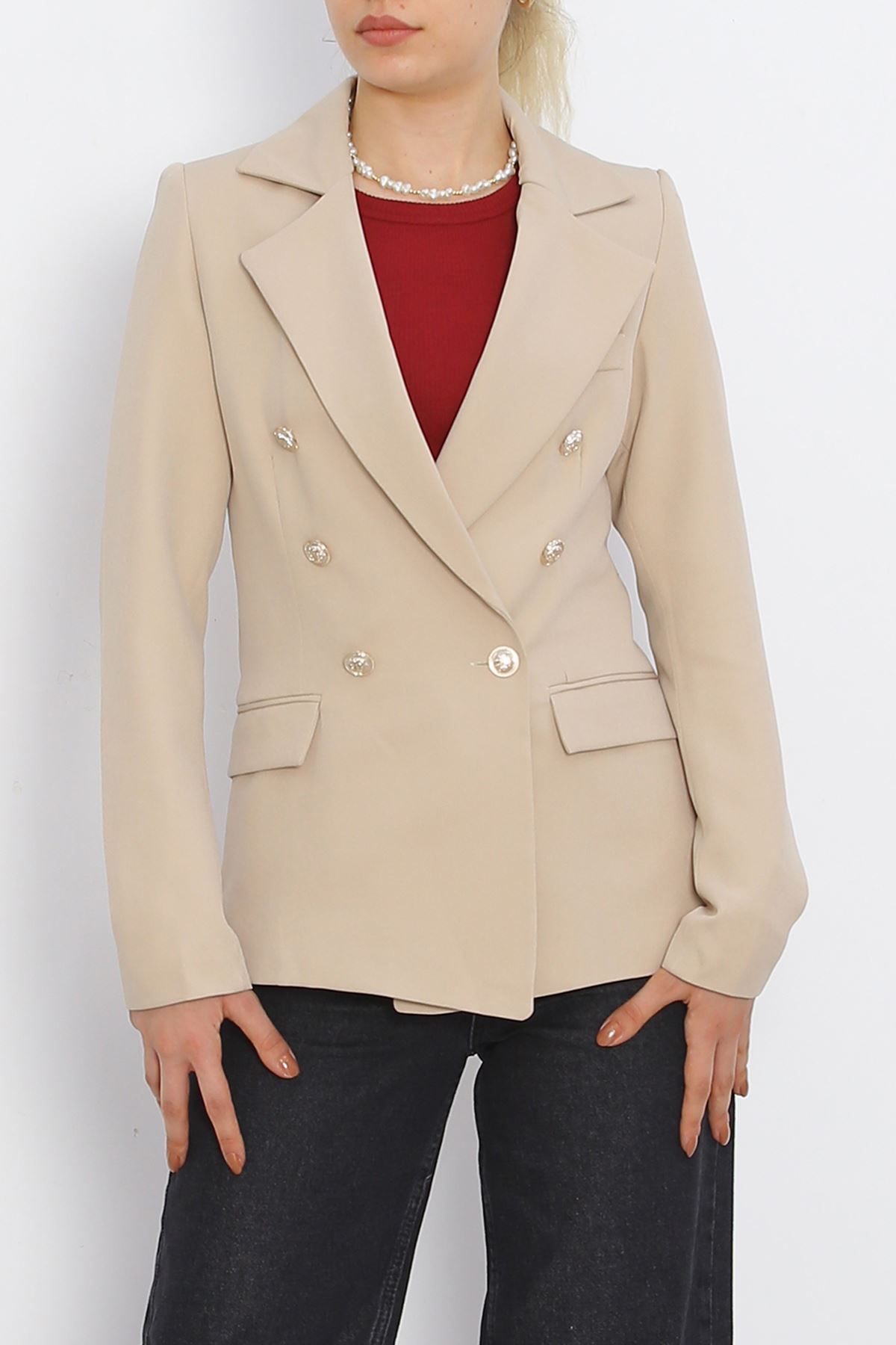 Gold Buttoned Blazer Jacket Beige - 912.1247.