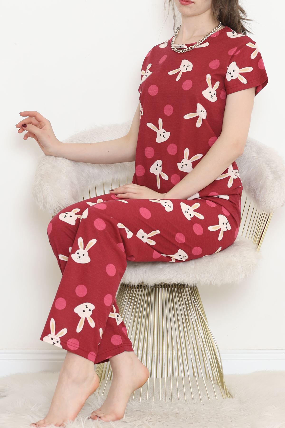 Patterned Pajama Set Burgundy - 130.1287.