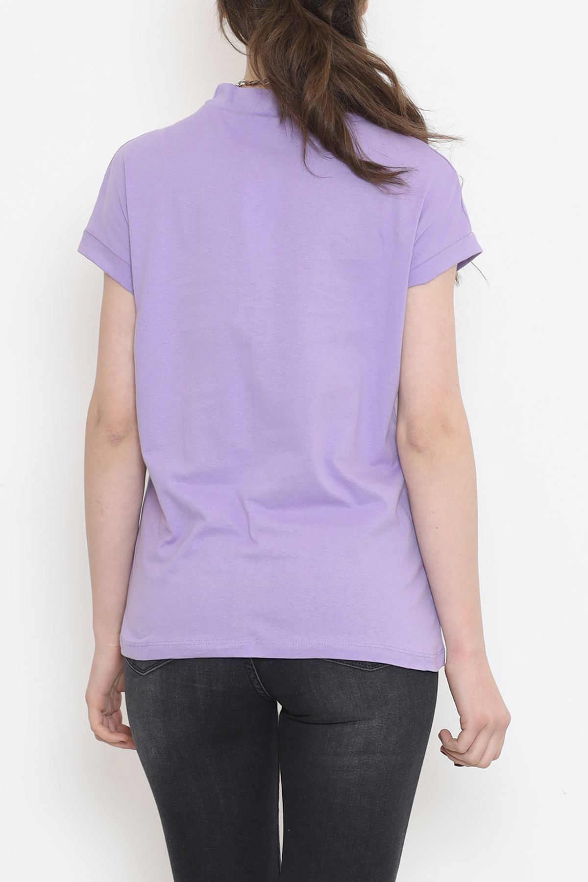 Single Jersey Printed Half Collar T-Shirt Lilac - 4114.1567.