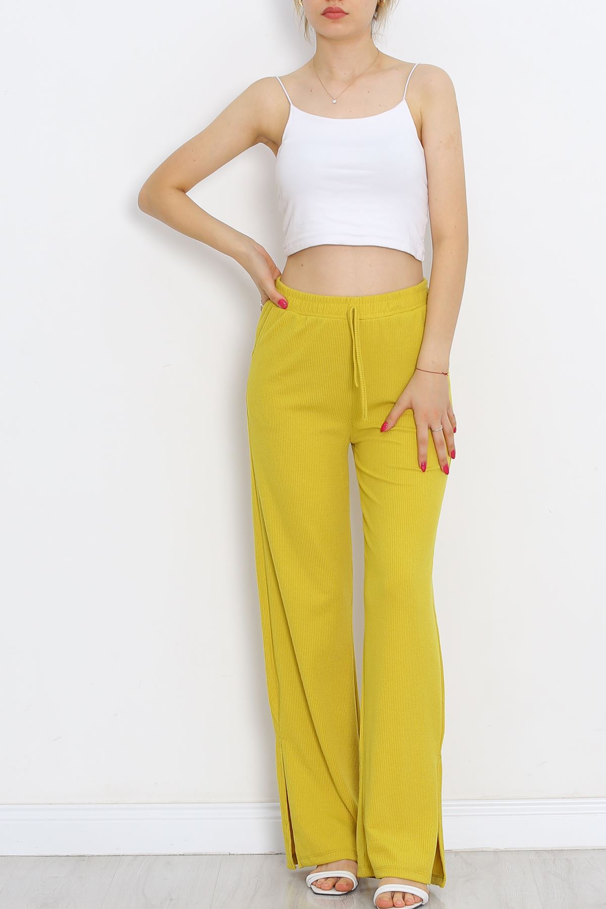 Pants with Cuff Slits Oil Green - 250.1247.