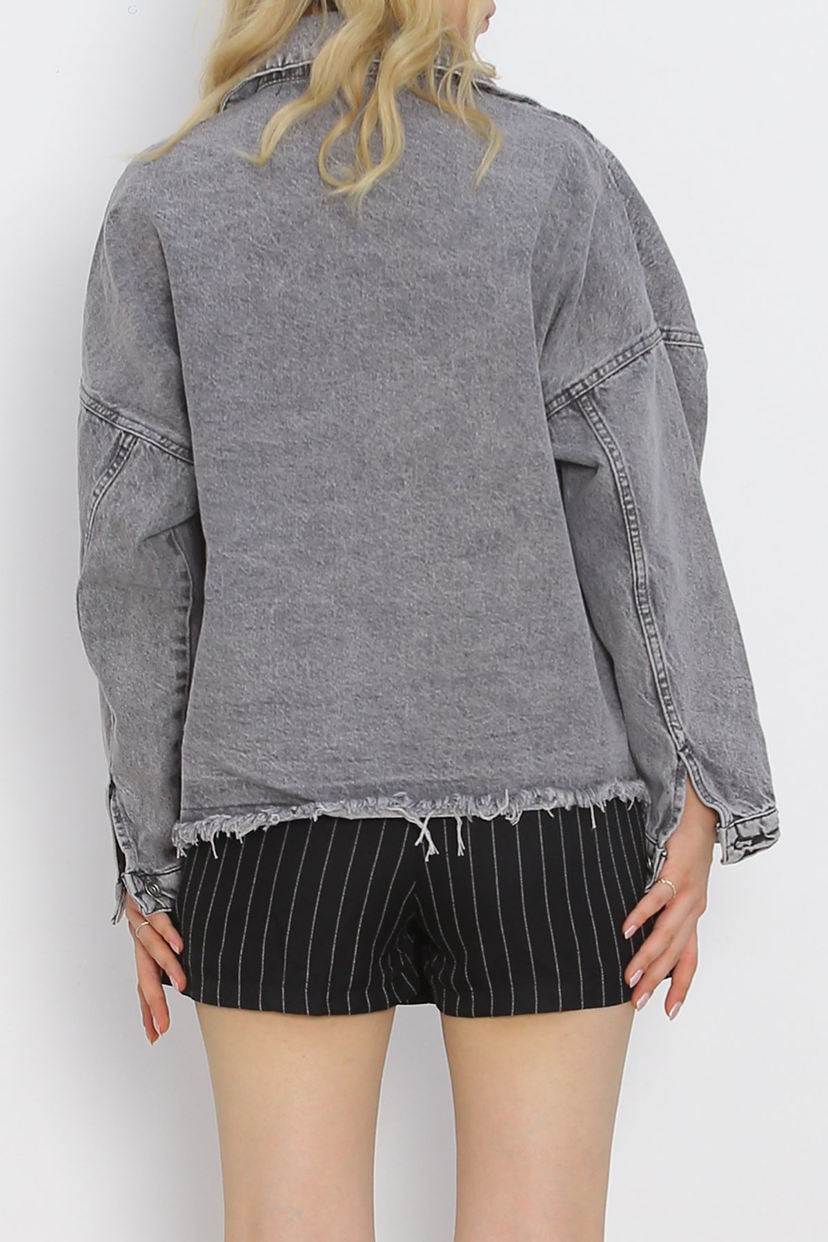 Fringed Crop Jeans Jacket Anthracite - 20388.1778.