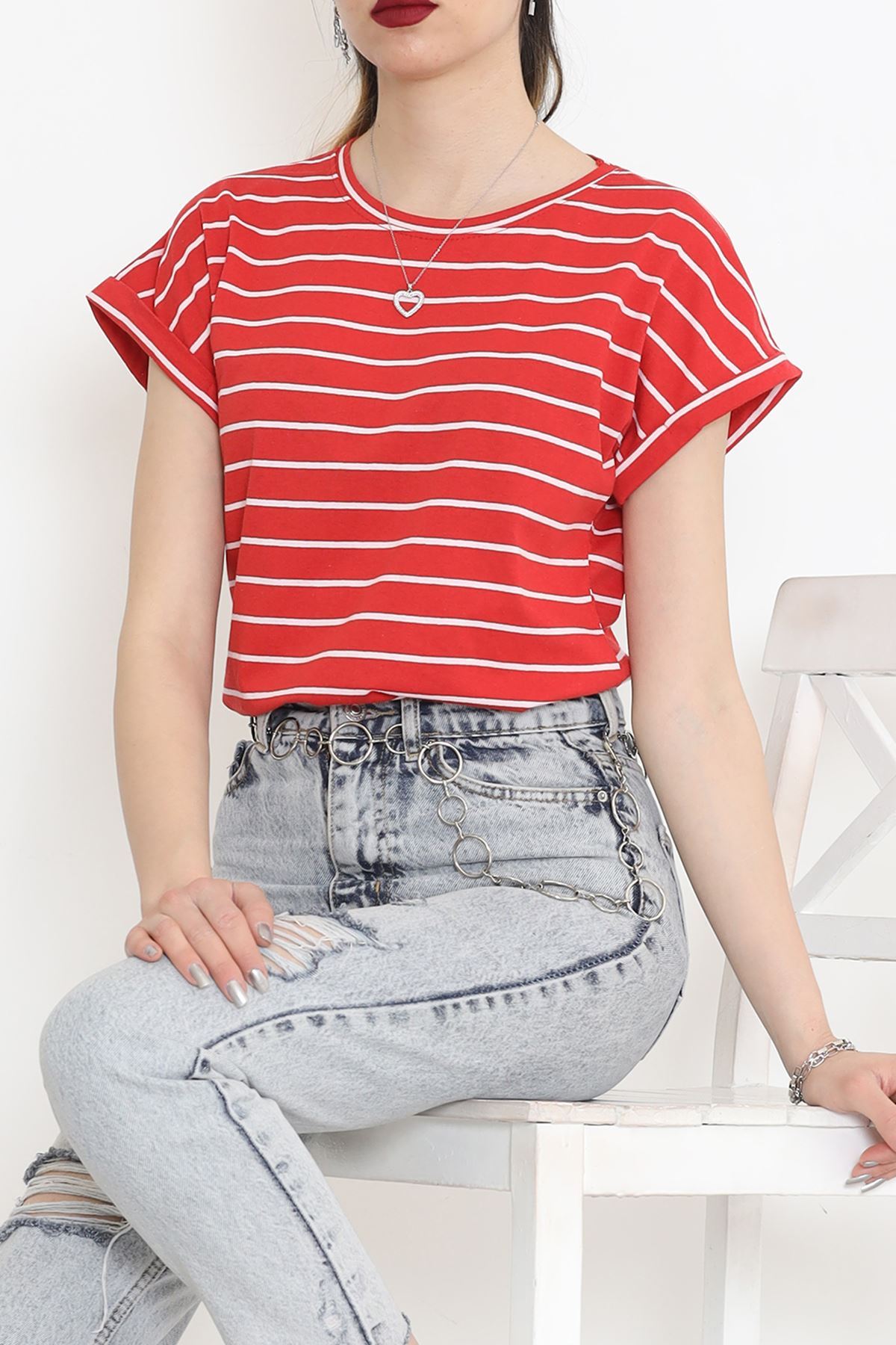 Single Jersey Striped Duplex T-Shirt Red - 15918.1567.