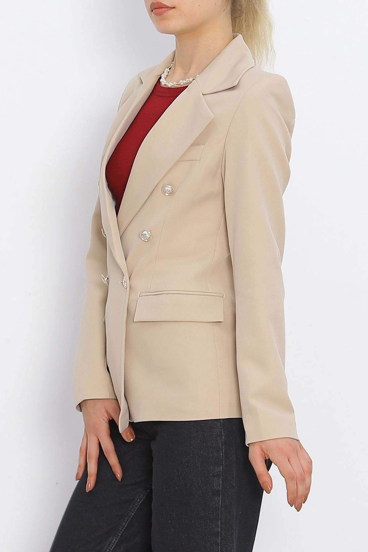 Gold Buttoned Blazer Jacket Beige - 912.1247.