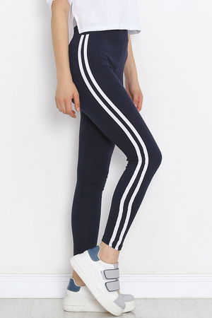 Double Stripe Ribbed Leggings Navy White - 9948.1567.