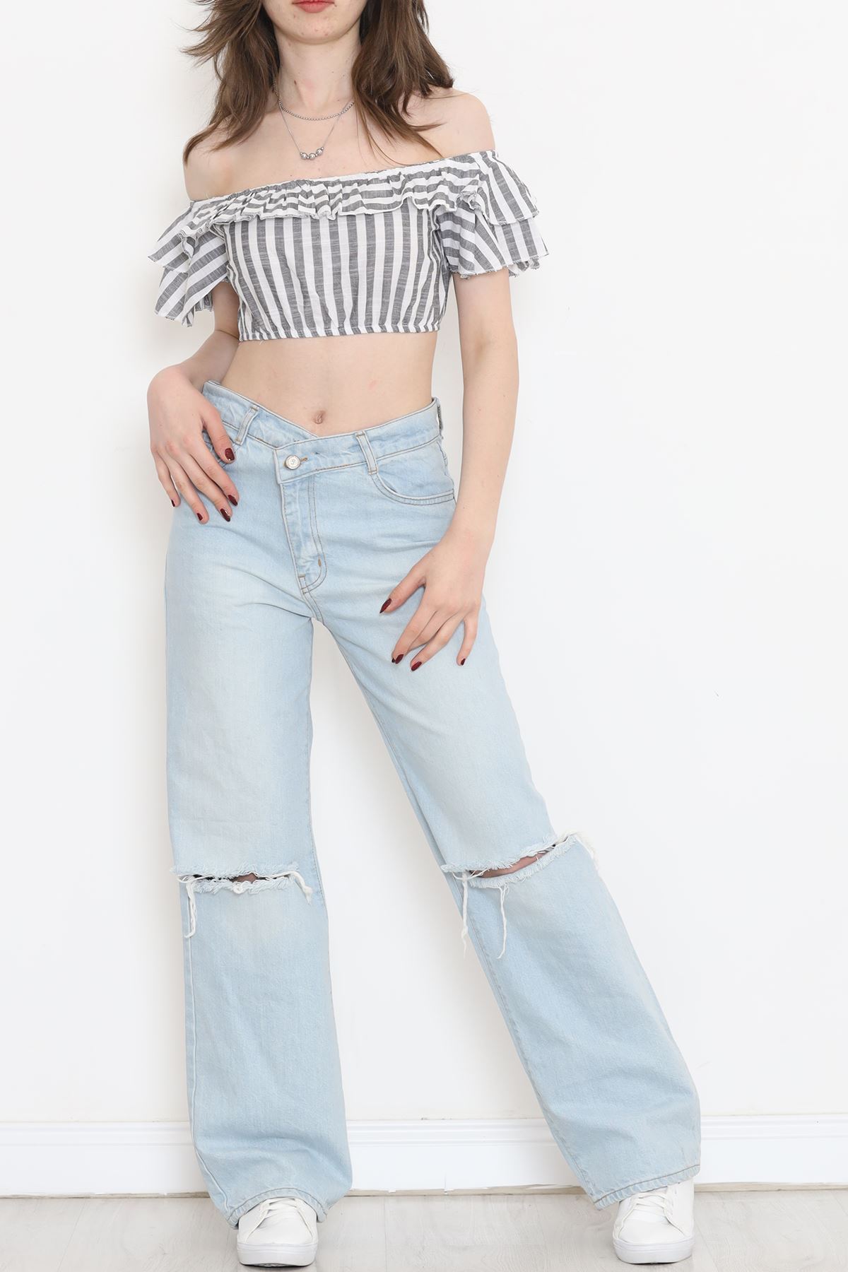 Striped Crop Blouse Smoked White - 18426.631.