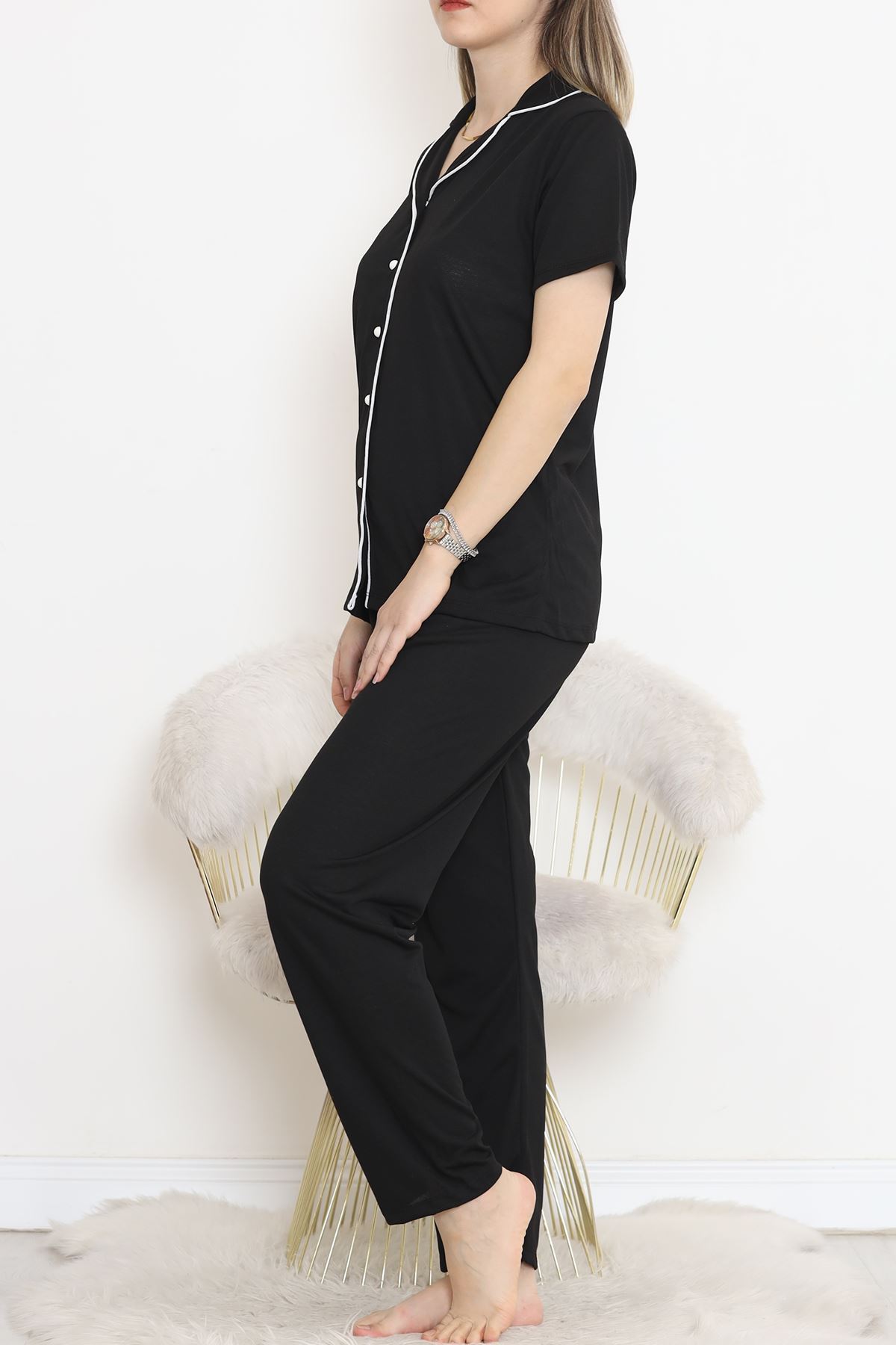 Short Sleeve Polyviscose Suit Black - 707.1287.