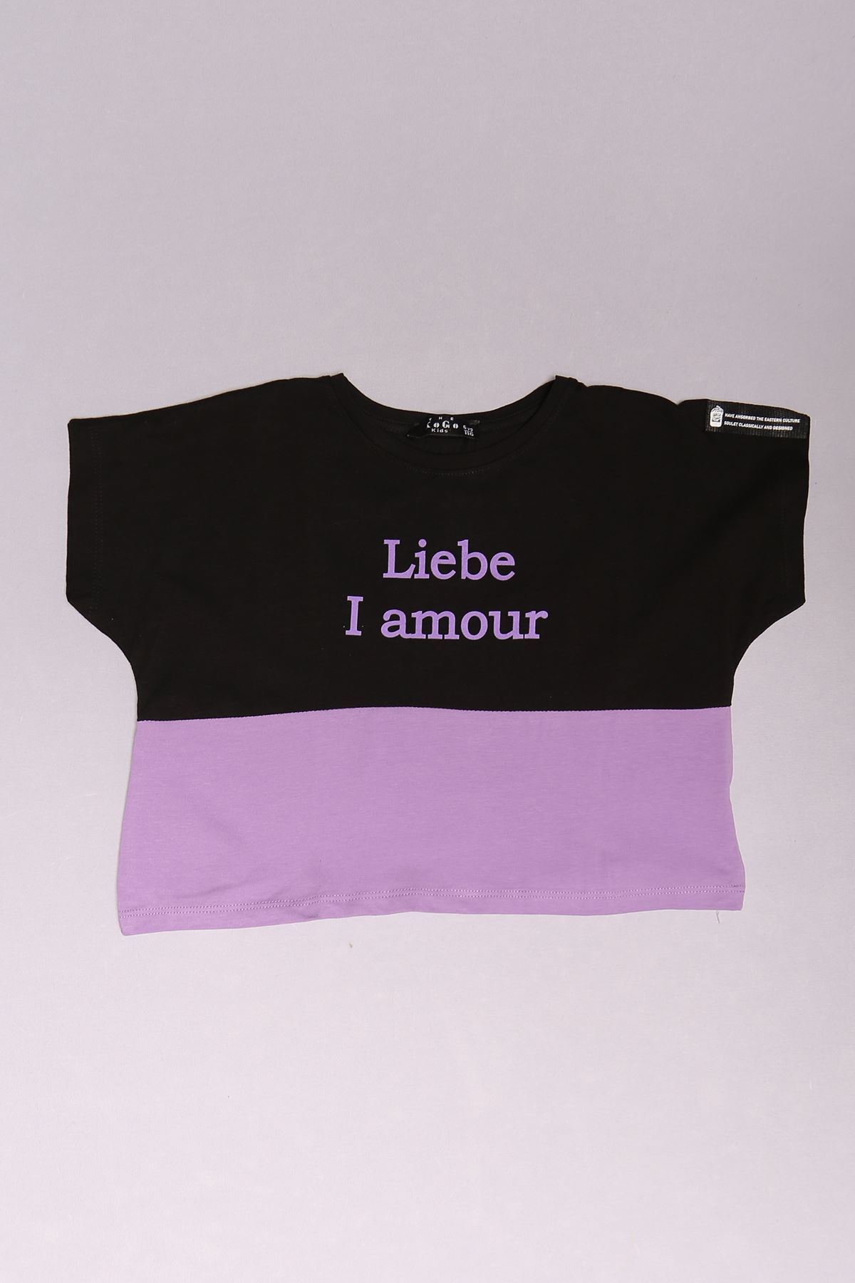 6-9 Years Printed Crop Kids T-Shirt Black and Lilac - 18086.1567.