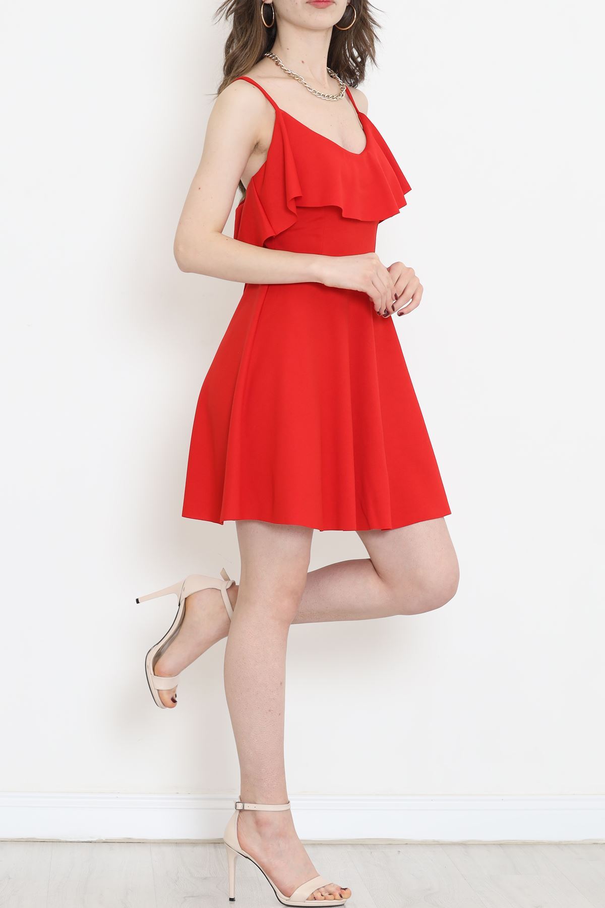 Crep Dress with Straps Red - 581815.1592.