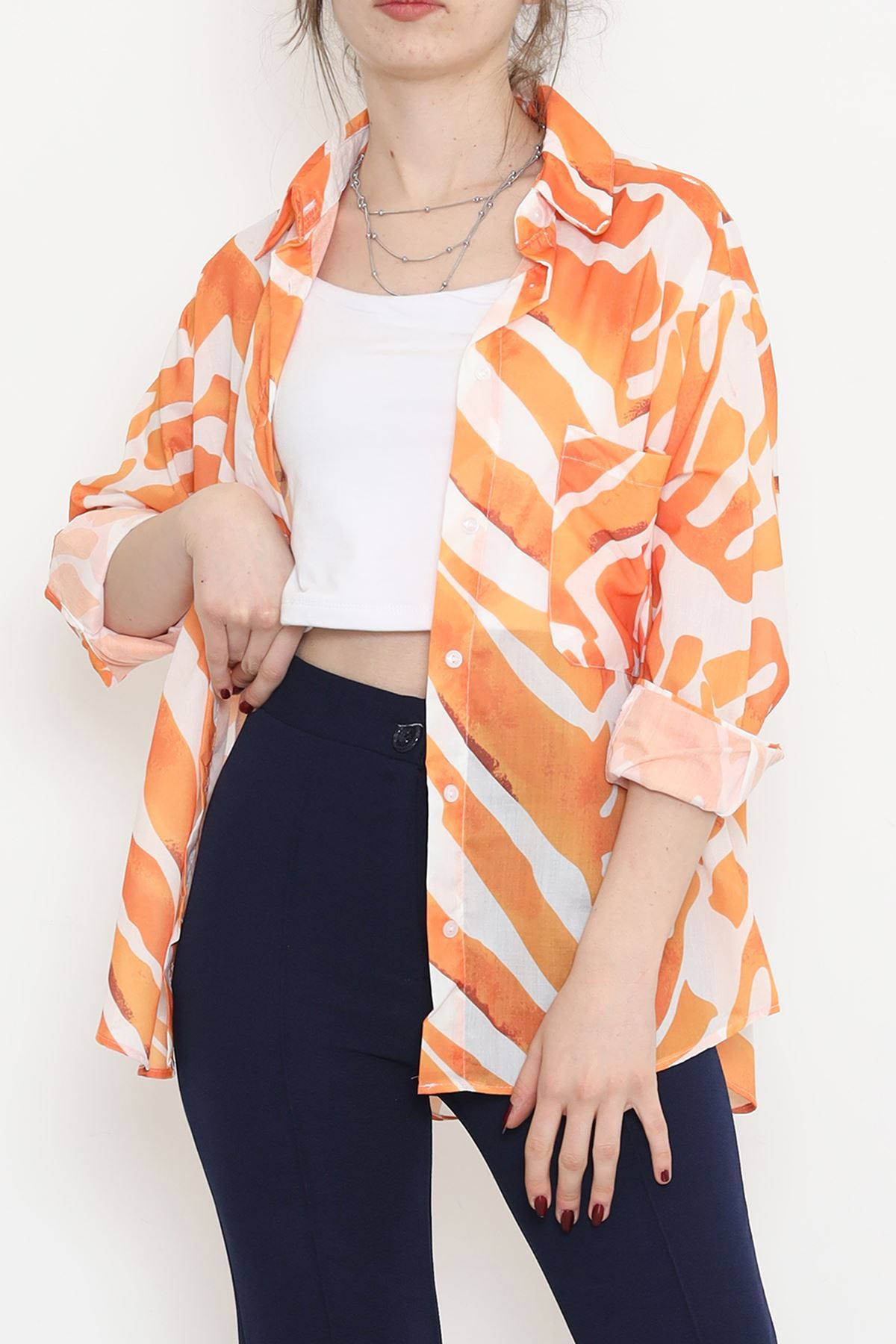 Voile Patterned Shirt Orange - 989.1247.