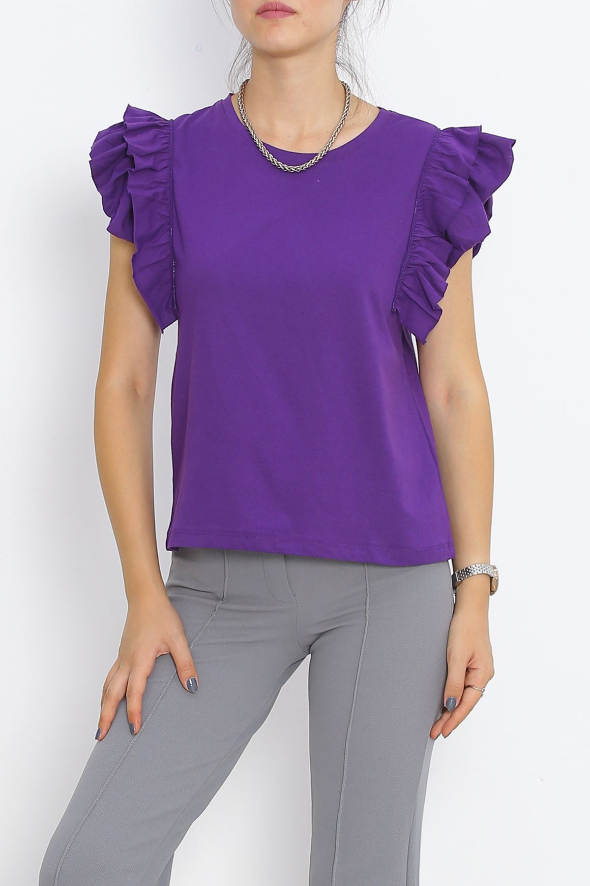 Ruffle Sleeve T-Shirt Purple - 15876.1567.