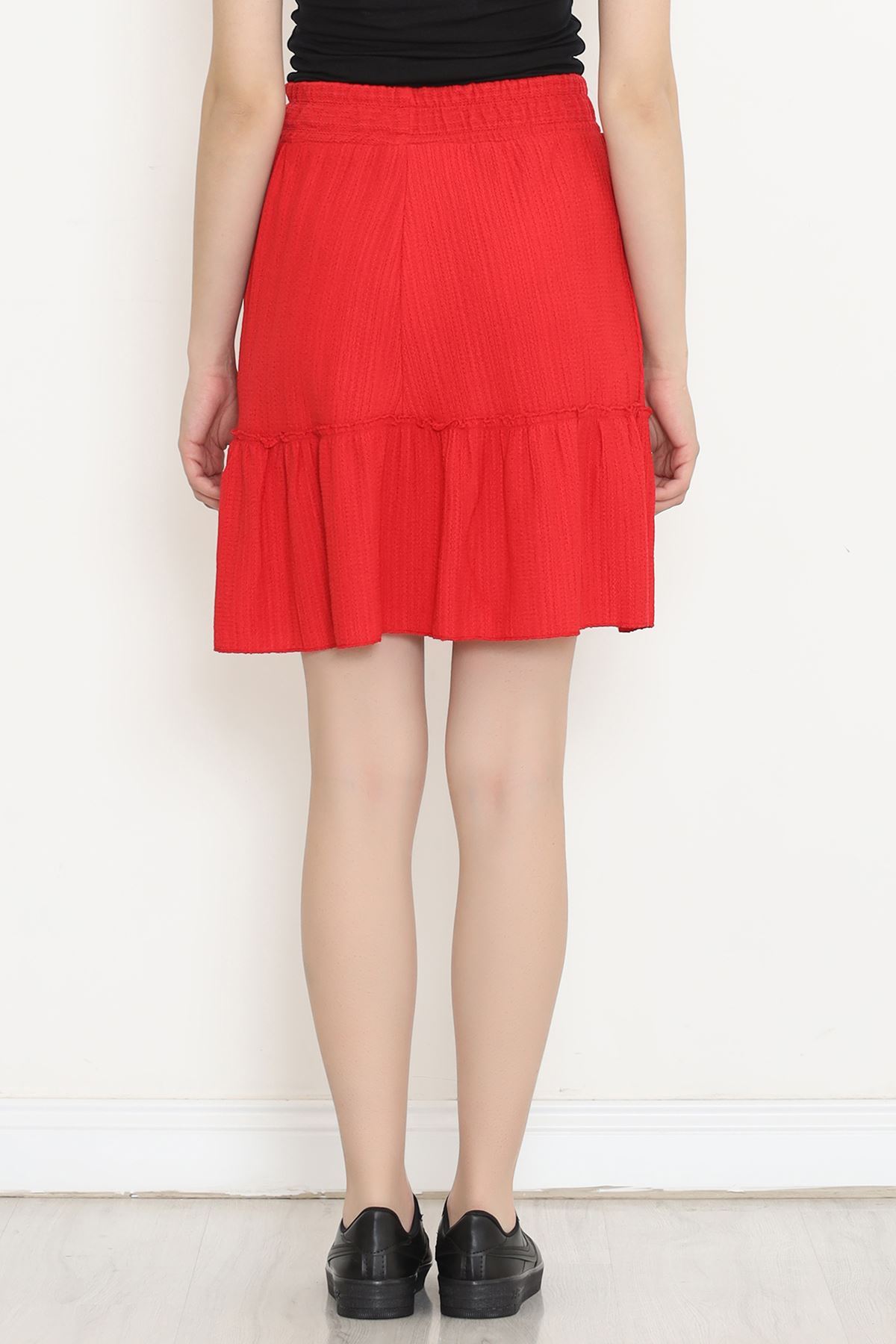 Pleated Ruffled Flared Skirt Red - 16559.631.