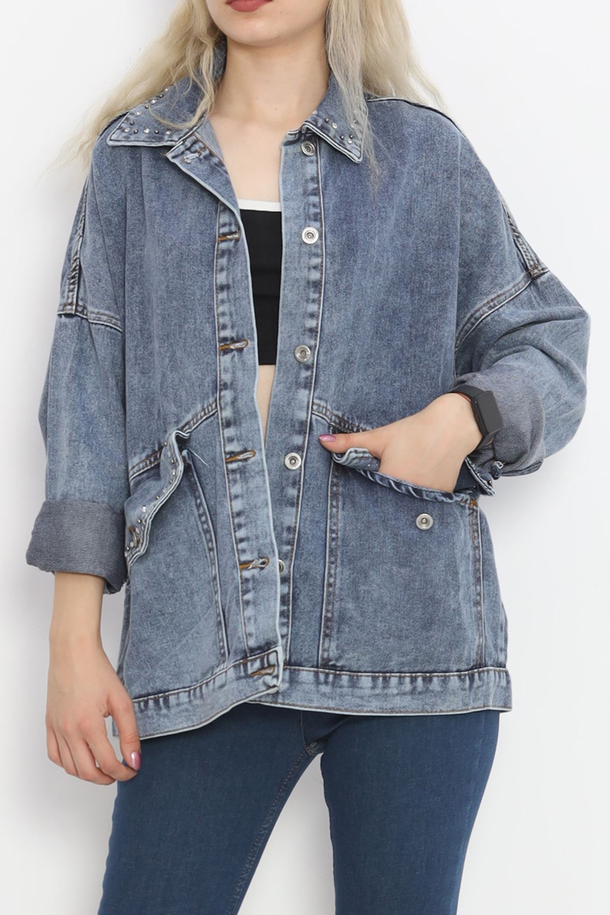 Denim Jacket Blue with Stone Collar - 20387.1778.