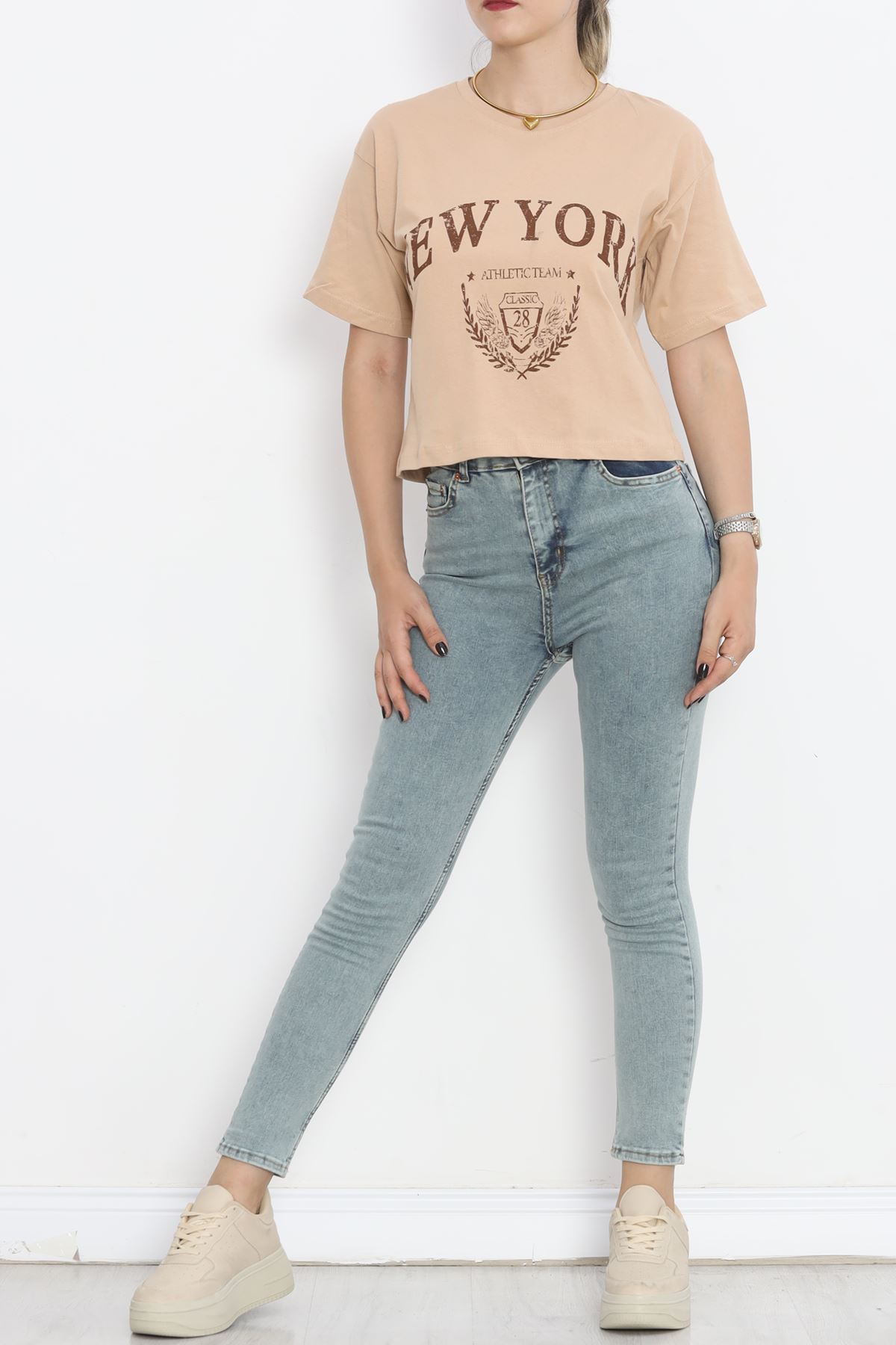 Printed Crop T-shirt Mink - 16471.1567.