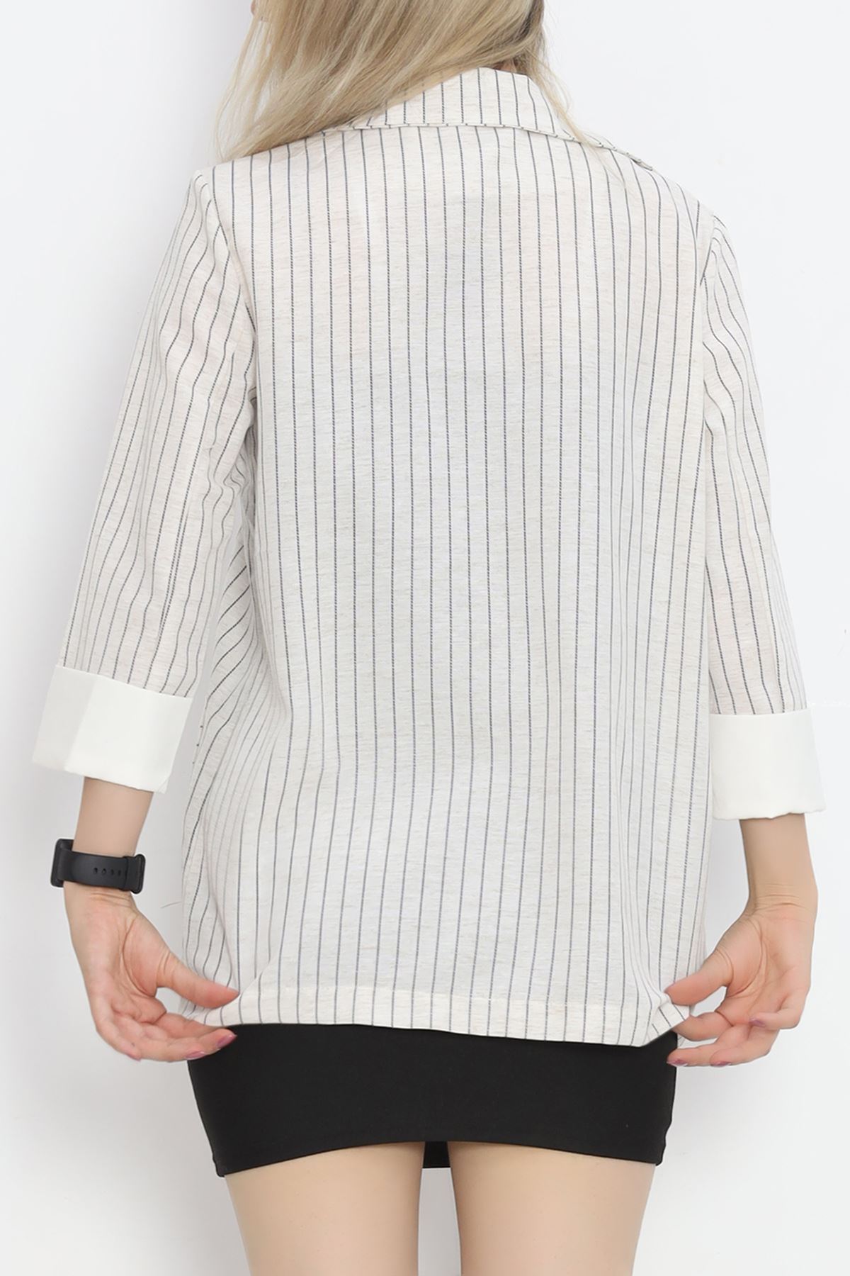 Striped Linen Jacket Stone Black - 1023.1247.