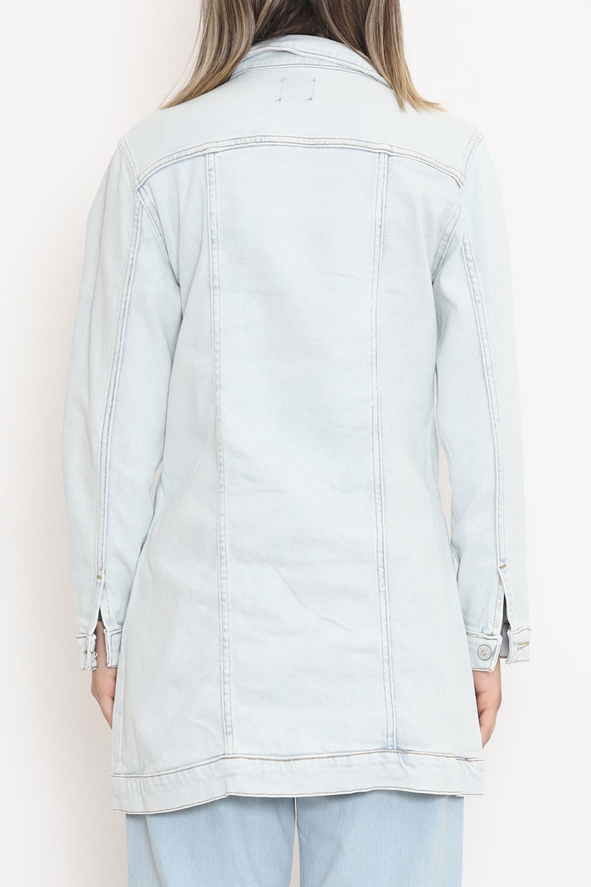 Double Pocket Long Denim Jacket Ice Blue - 18547.1836.