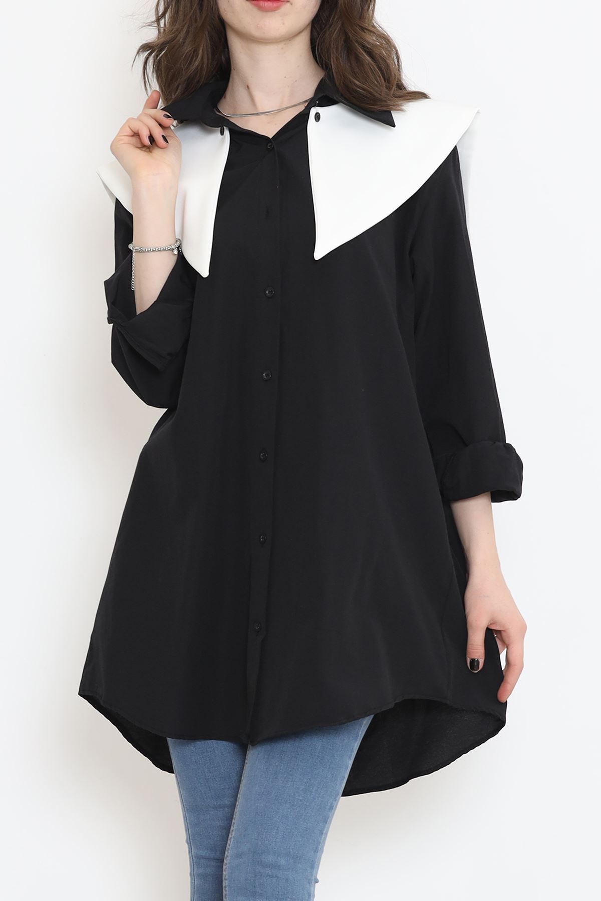 Wide Collar Poplin Shirt Black - 16718.255.