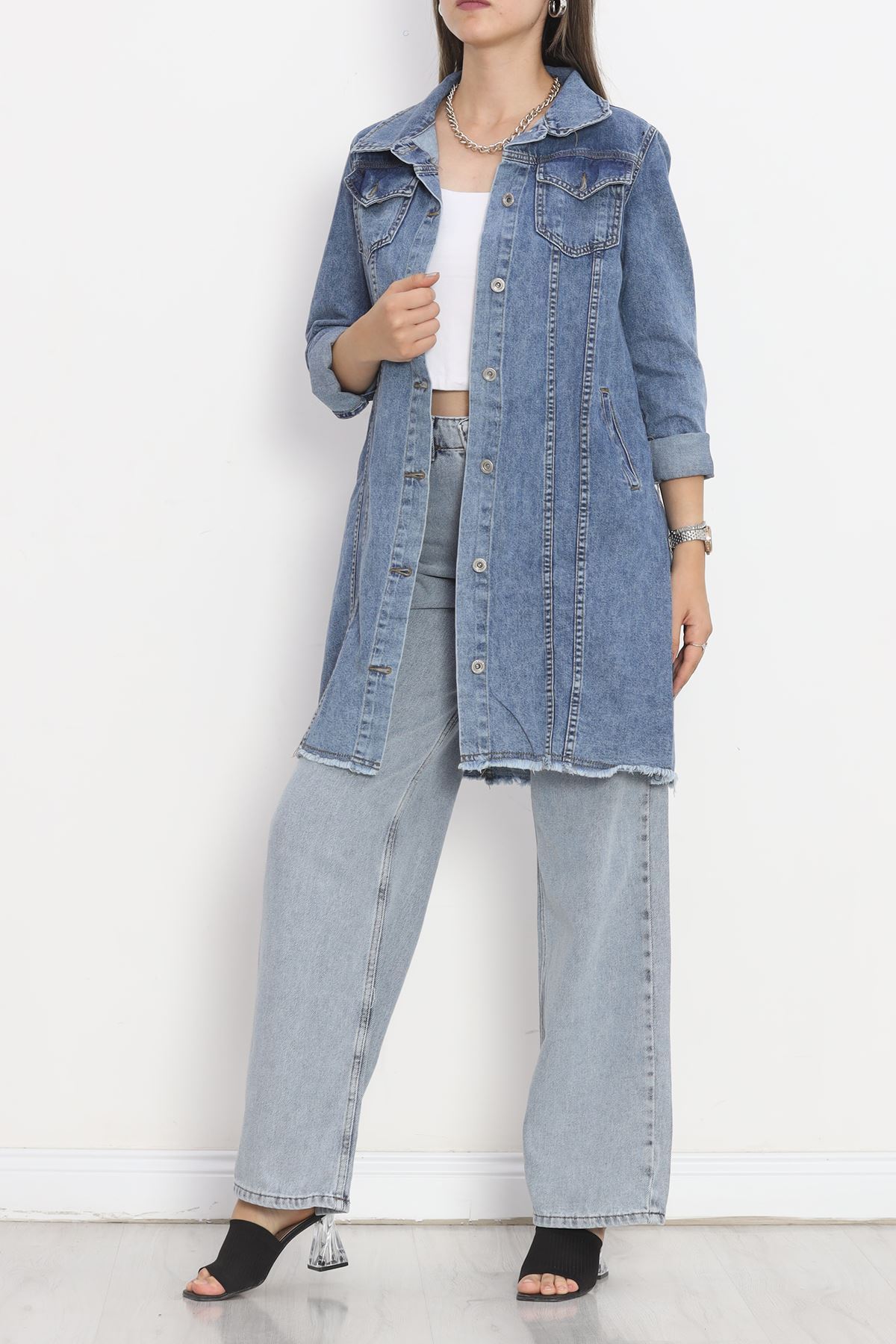 Long Denim Jacket Blue - 20369.1778.