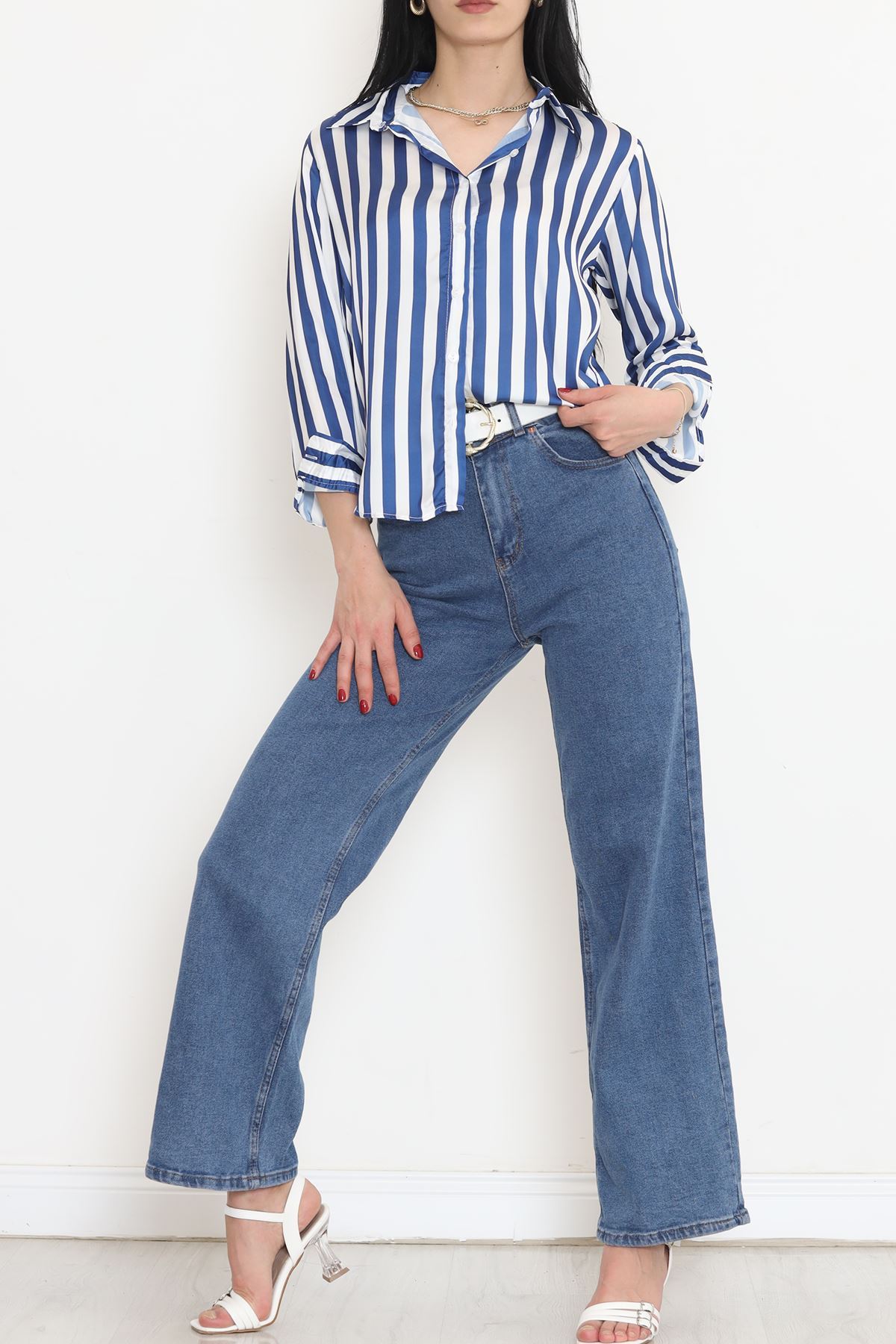 Striped Satin Shirt Beyazsaks - 909.1247.