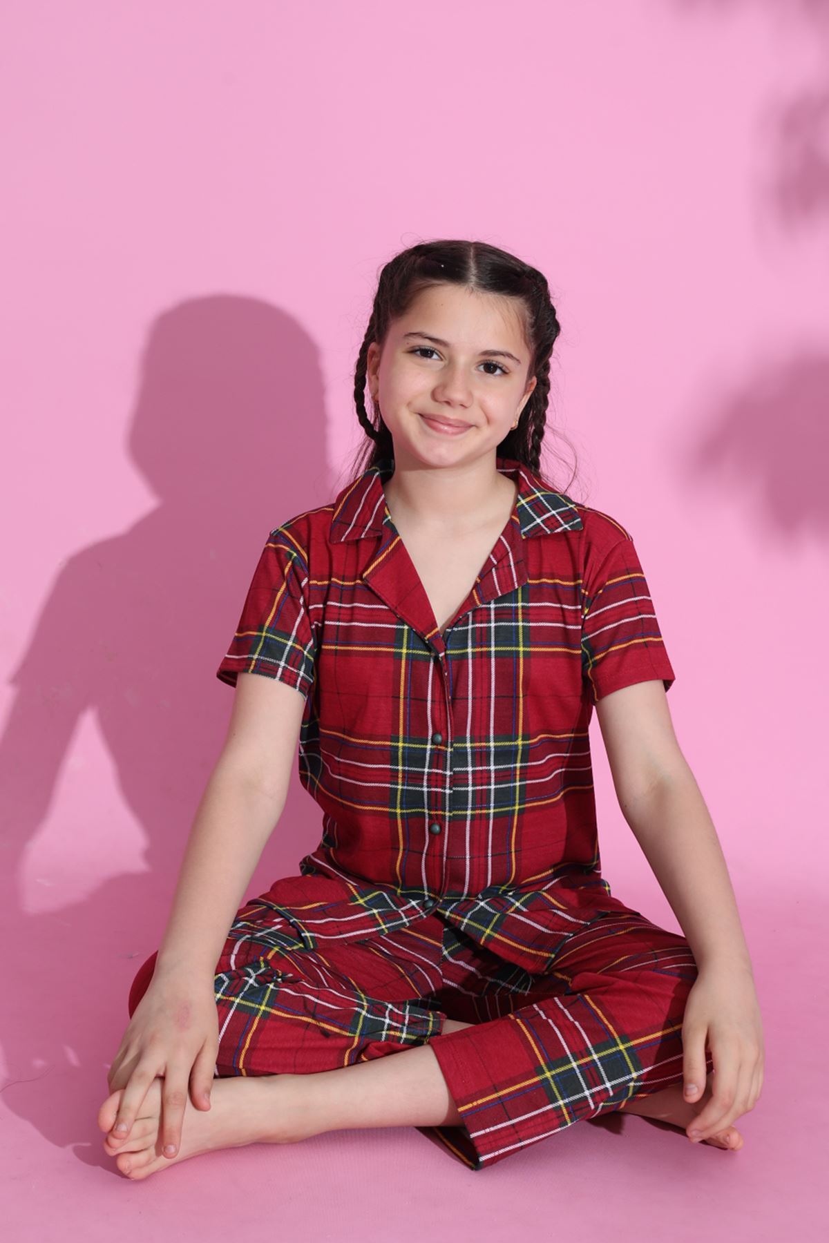 4-13 Years Old Children's Pajama Set Maroon-checked - 403.1287.