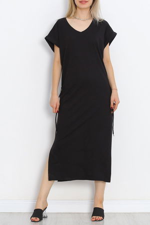 V-Neck Single Jersey Dress Black - 15864.1567.