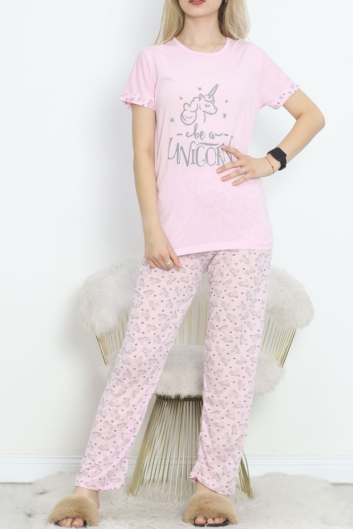 Poliviskon Crew-Neck Pajama Set Pembegri - 301.1287.