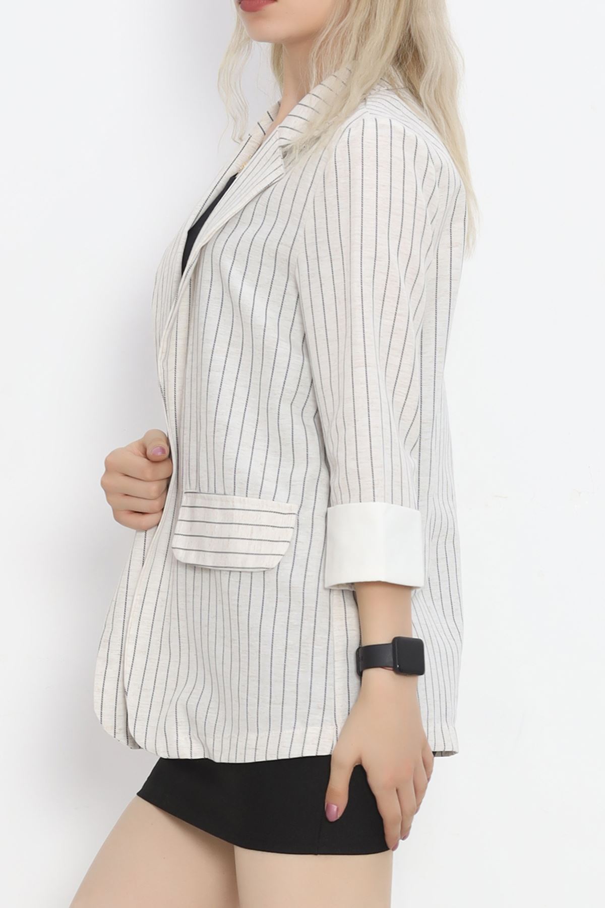 Striped Linen Jacket Stone Black - 1023.1247.