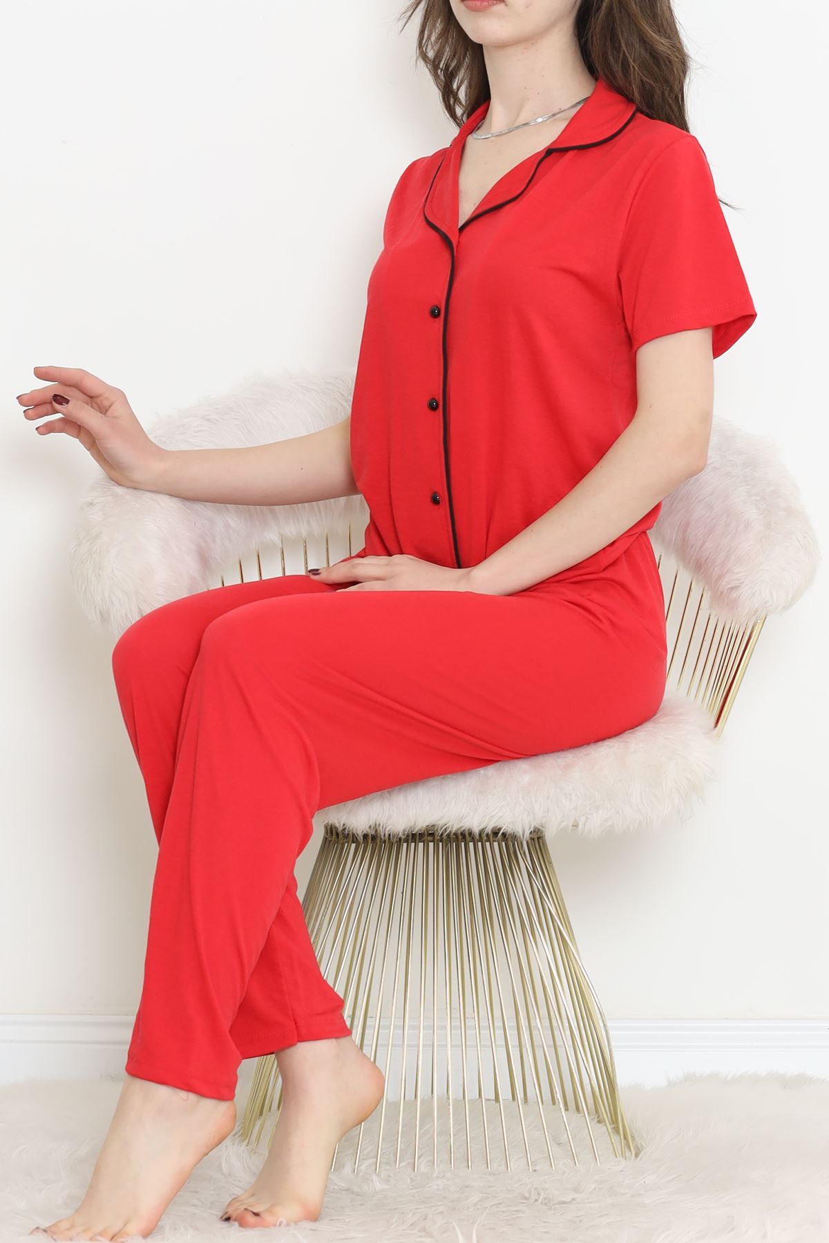 Short Sleeve Polyviscose Suit Red - 707.1287.