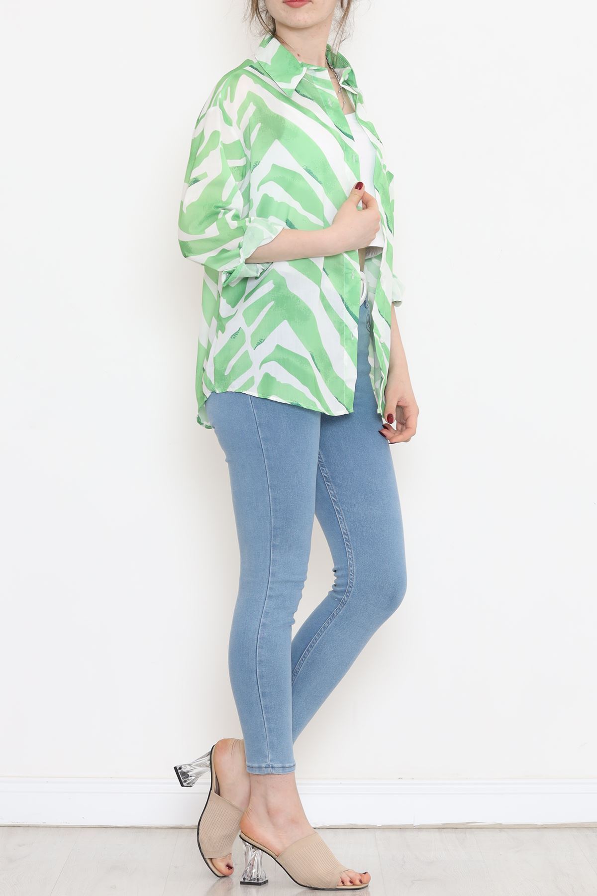 Voile Patterned Shirt Green - 989.1247.