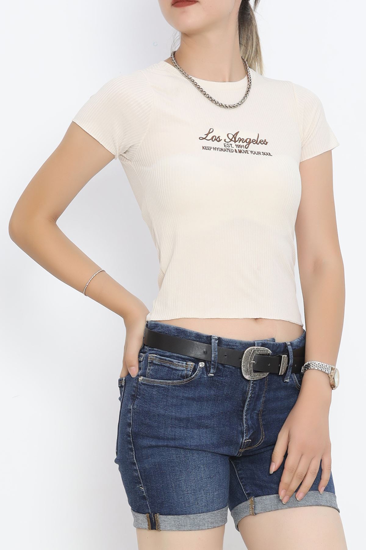 Embroidered Fitted T-shirt Beige - 18890.1247.