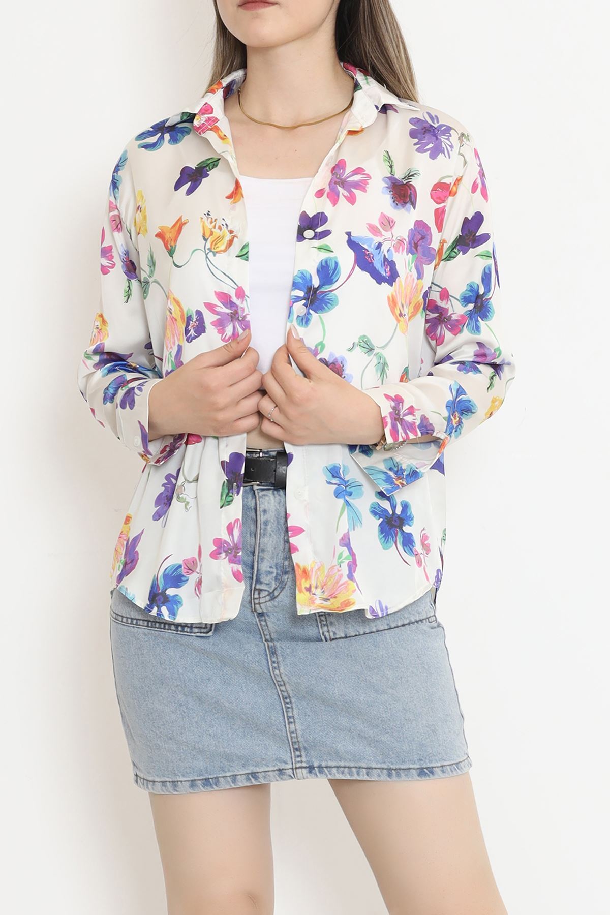 Patterned Satin Shirt Floral - 18582.1247.