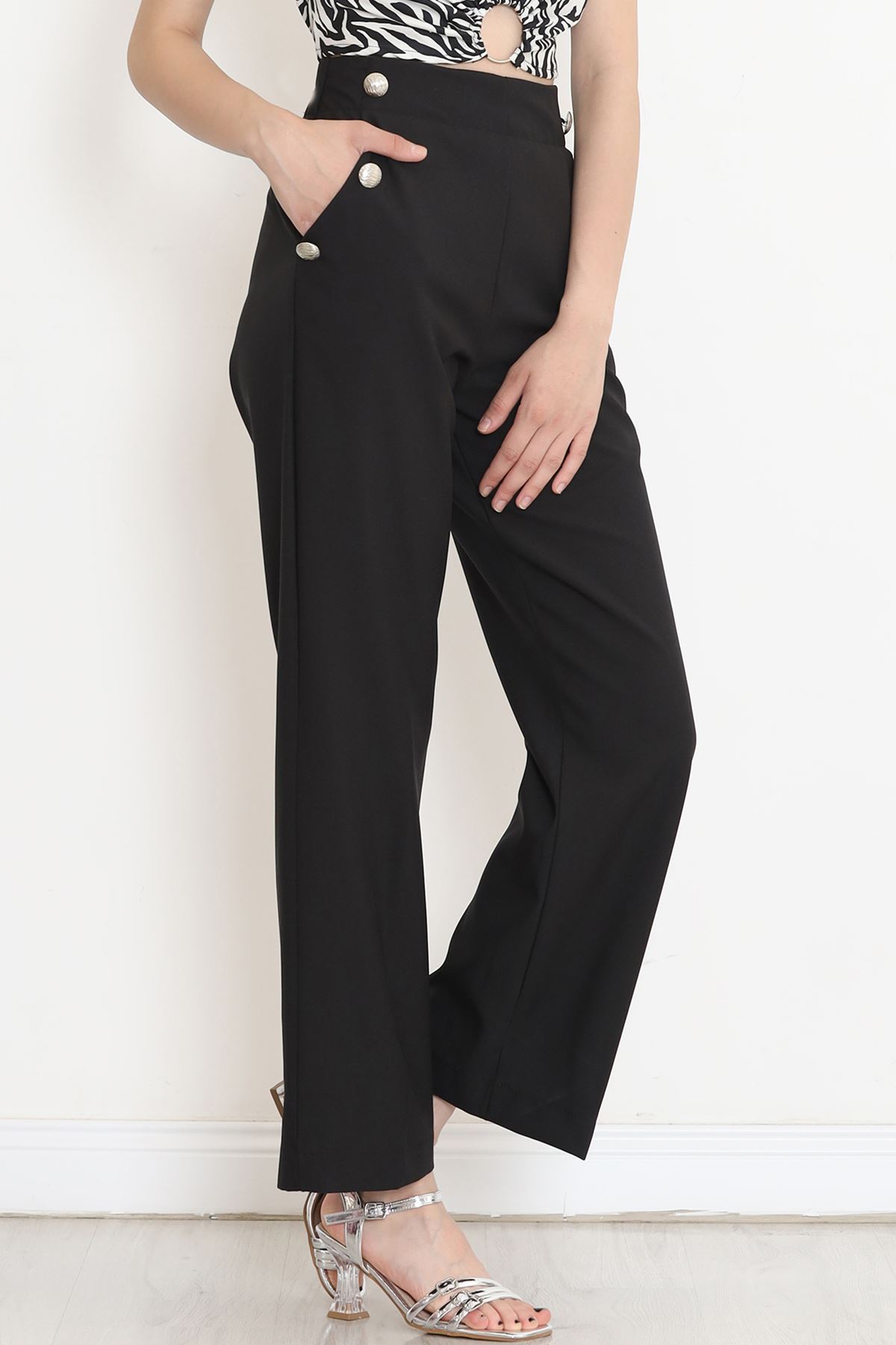 Button Detailed Palazzo Pants Black - 20742.683.