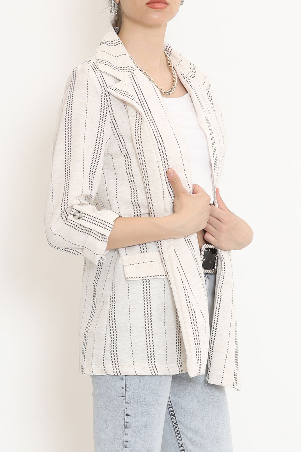 Linen Striped Jacket Ekrukahve - 1024.1247.