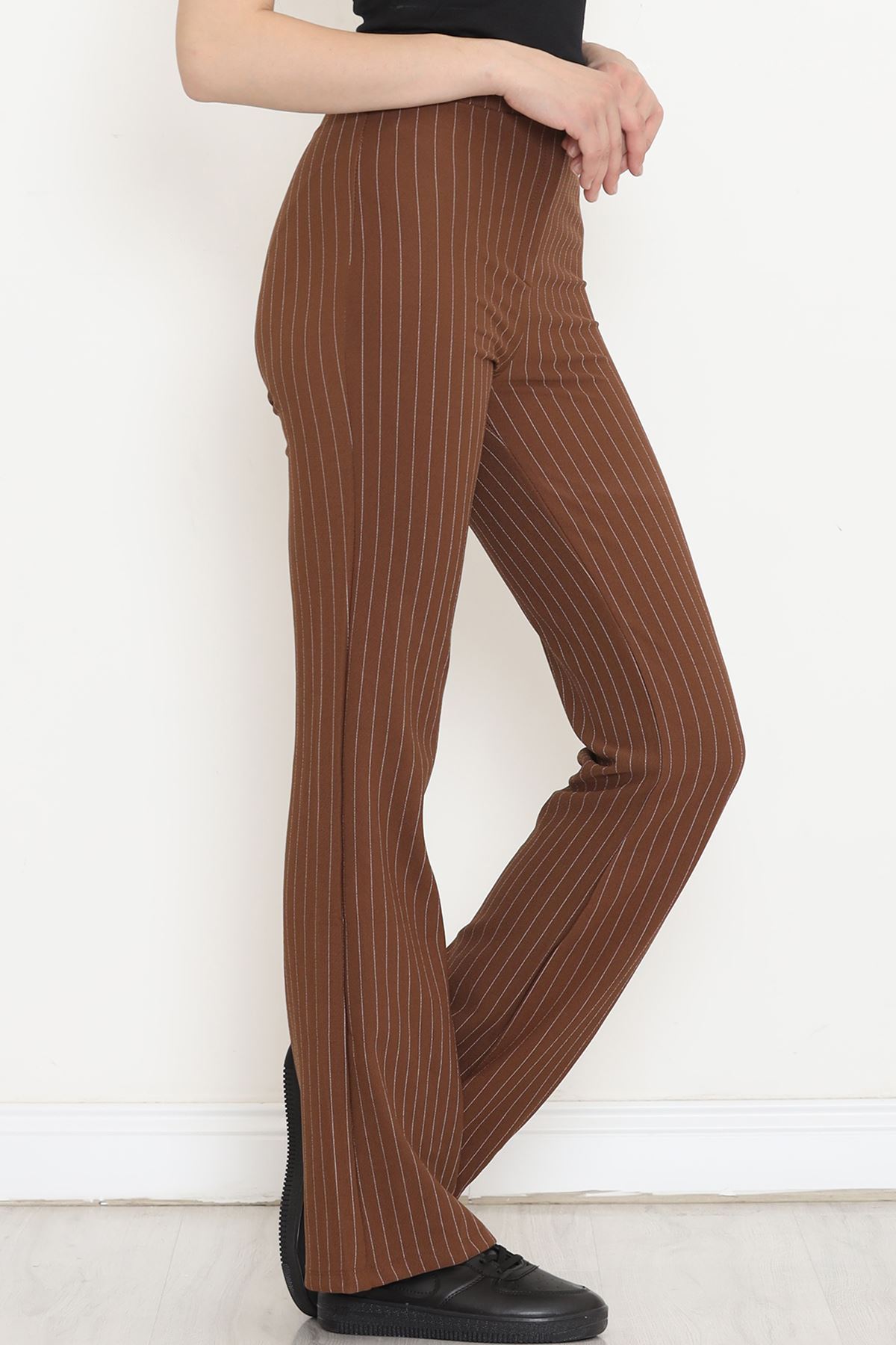 Striped Lycra Fabric Pants Brown - 549.1247.