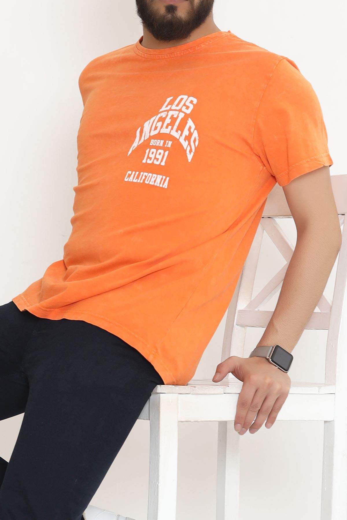 Washed Back Printed T-Shirt Orange - 16455.1059.