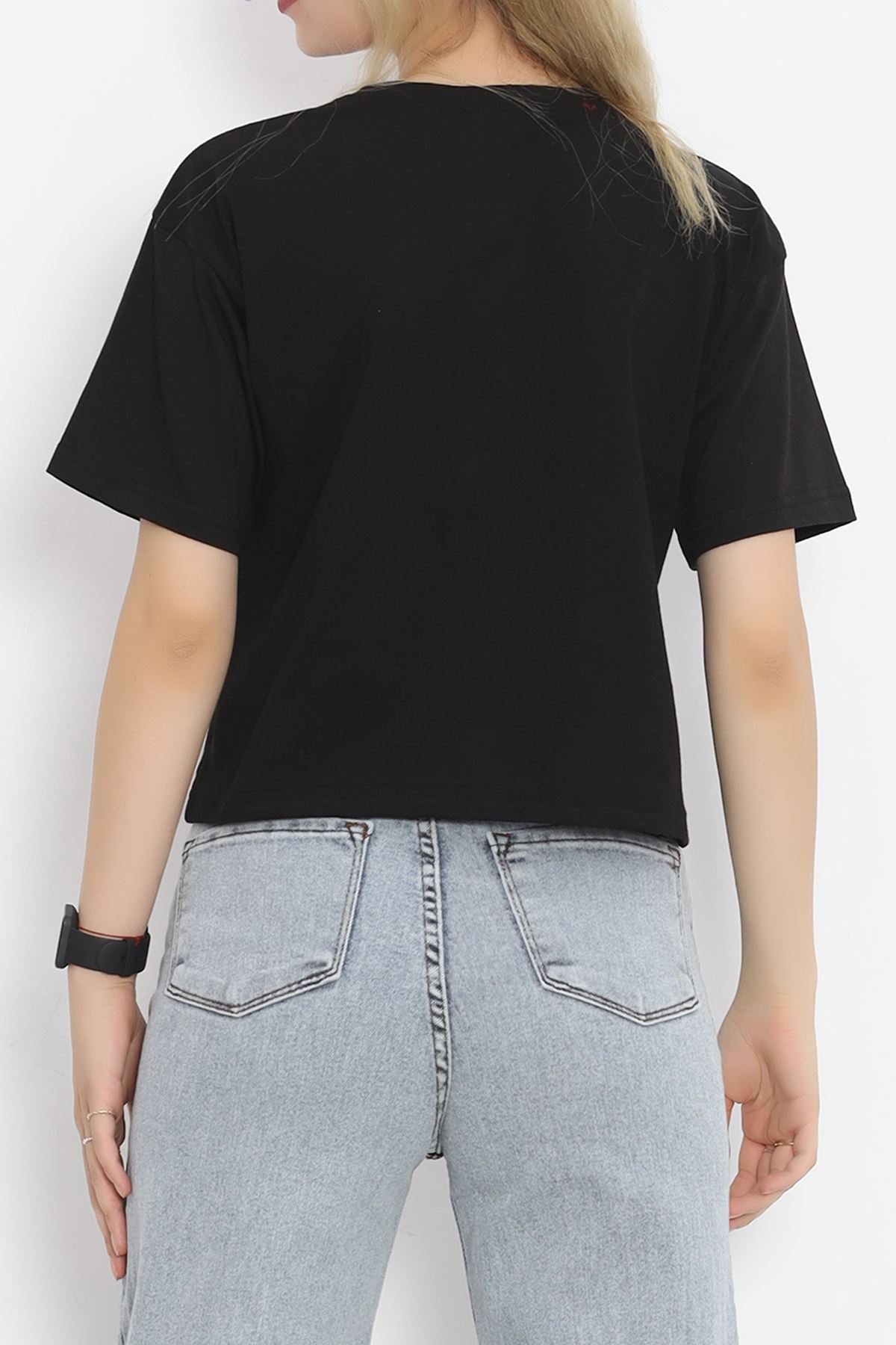 Printed Crop T-shirt Black - 16486.1567.