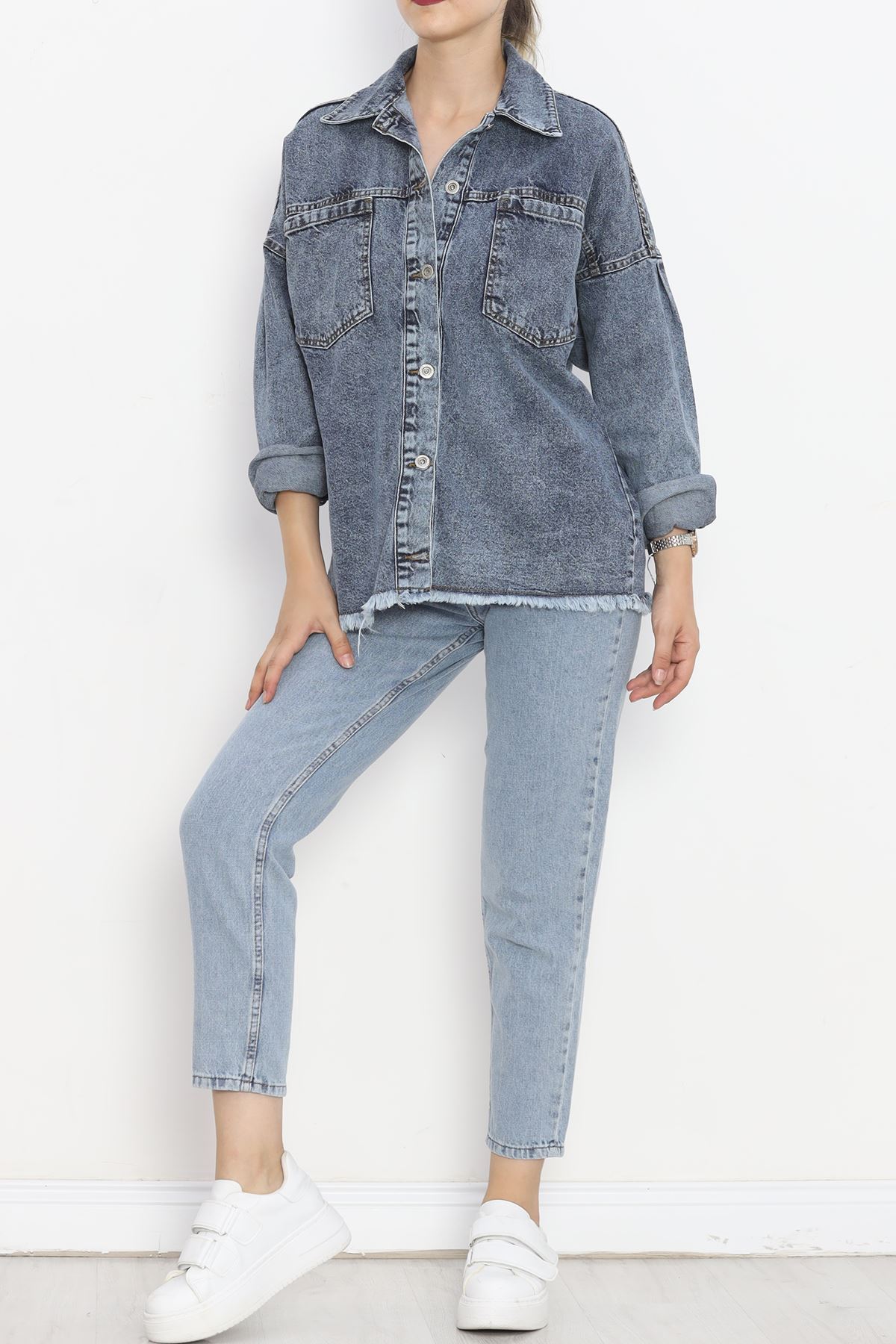 Jeans Jacket with Front Pocket Dark Blue - 16698.1778.