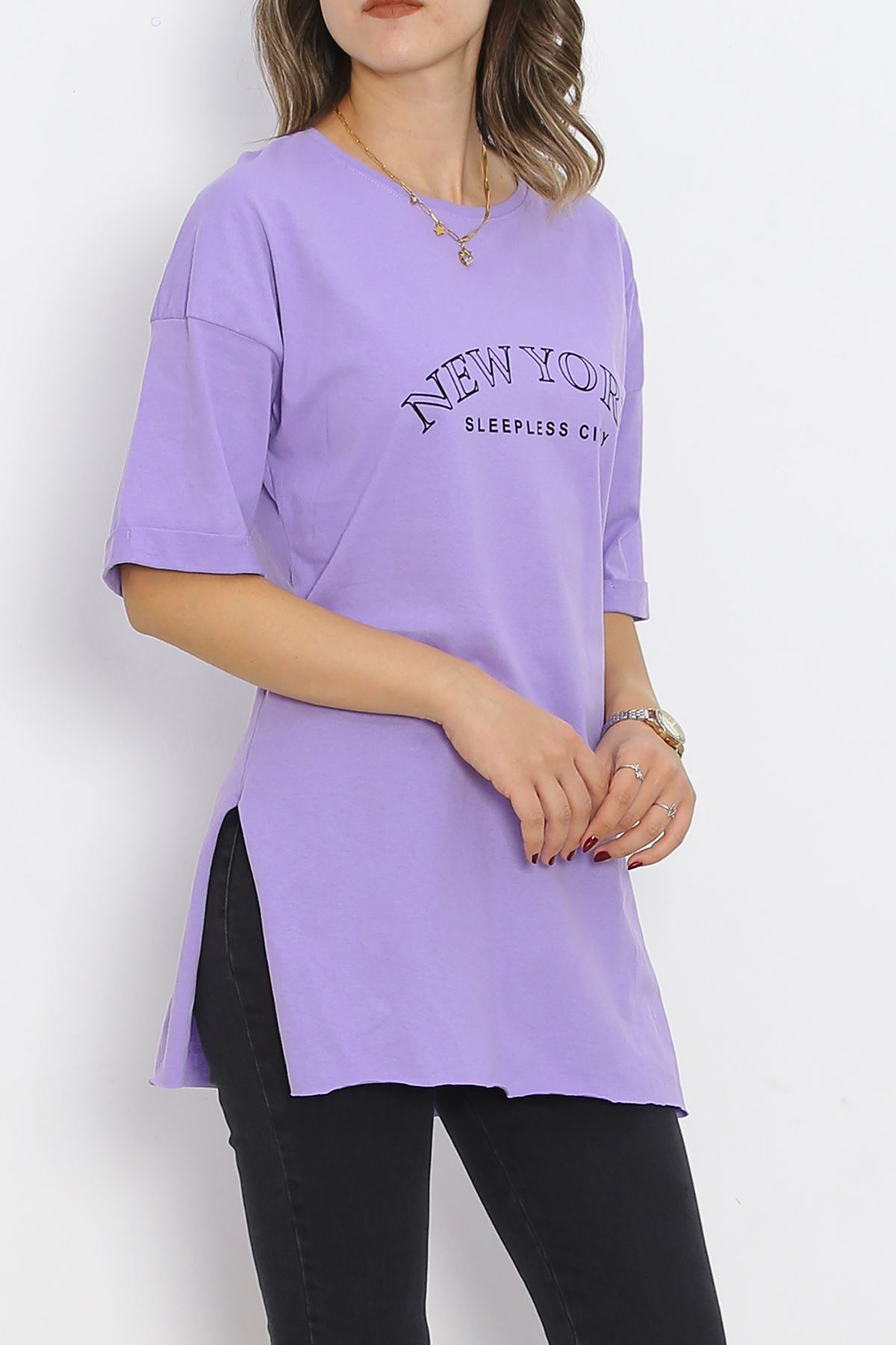 Printed Double Sleeve T-shirt Lila - 16560.1567.