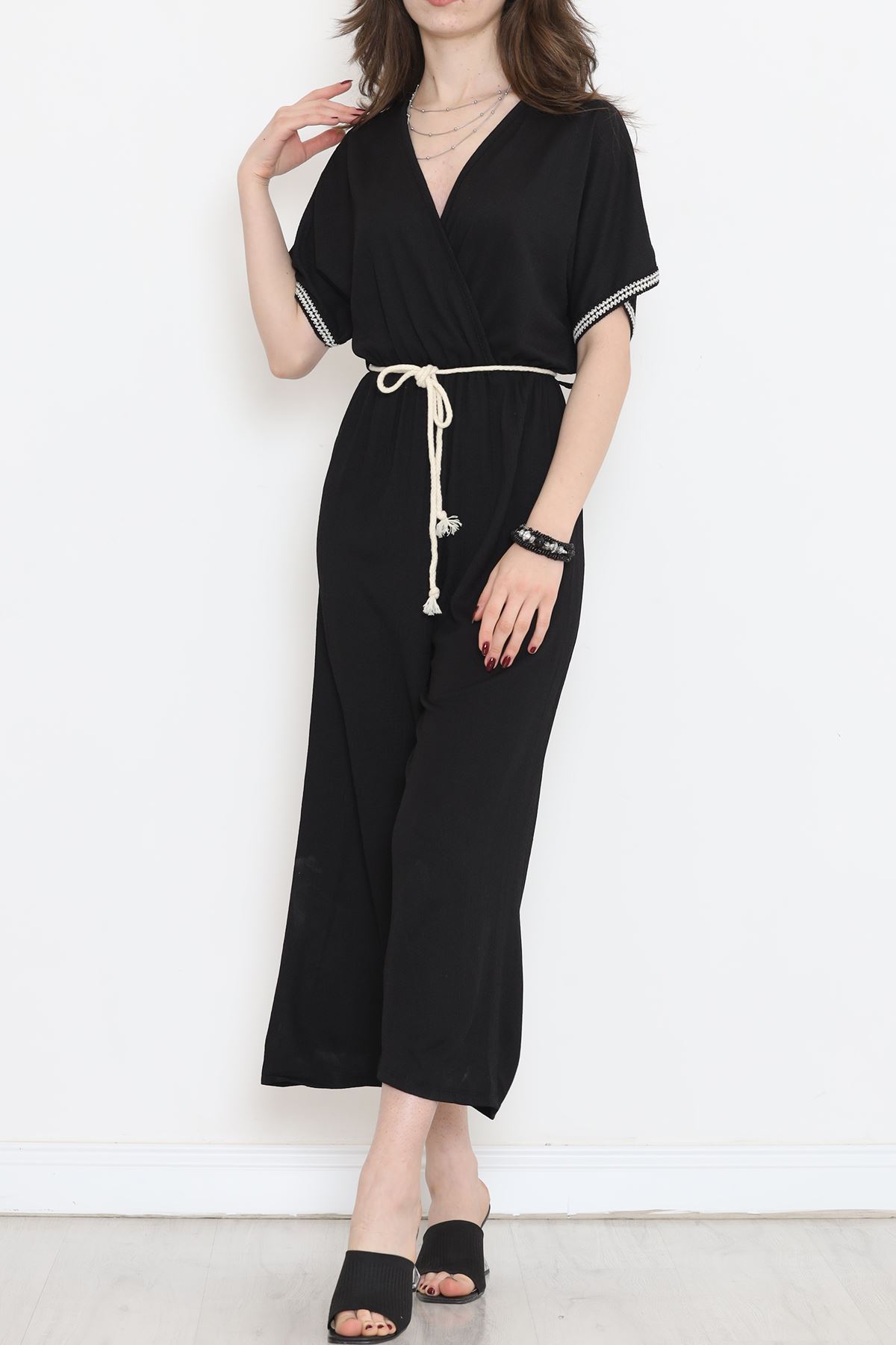 Knit Belt Burlap Jumpsuit Black - 10007.1567.