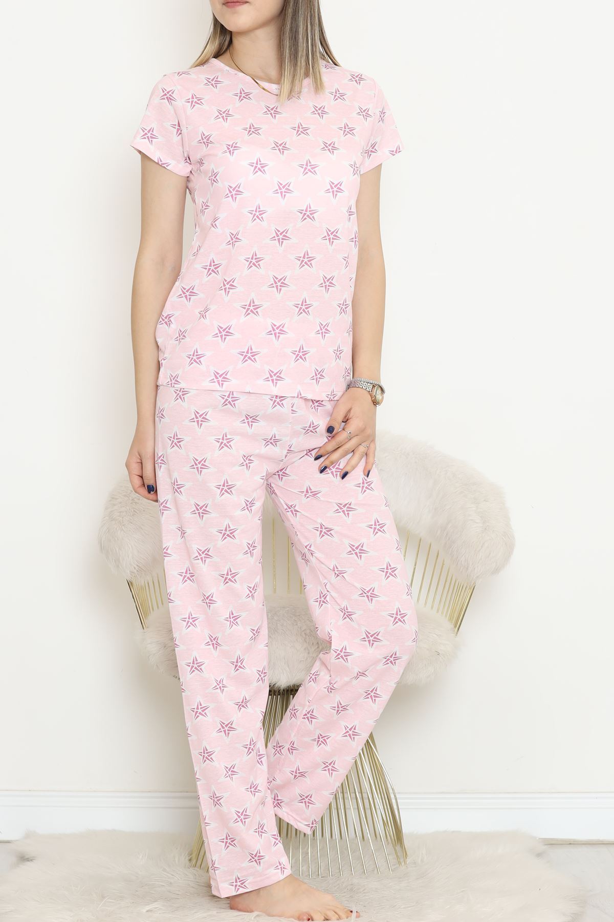 Patterned Pajama Set Pink and White - 130.1287.