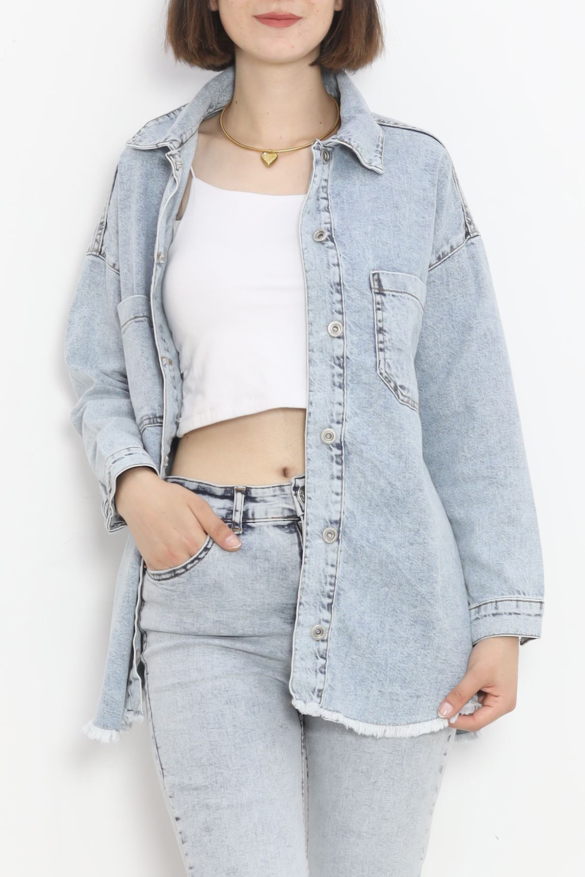 Tasseled Denim Jacket Ice Blue - 10004.1778.